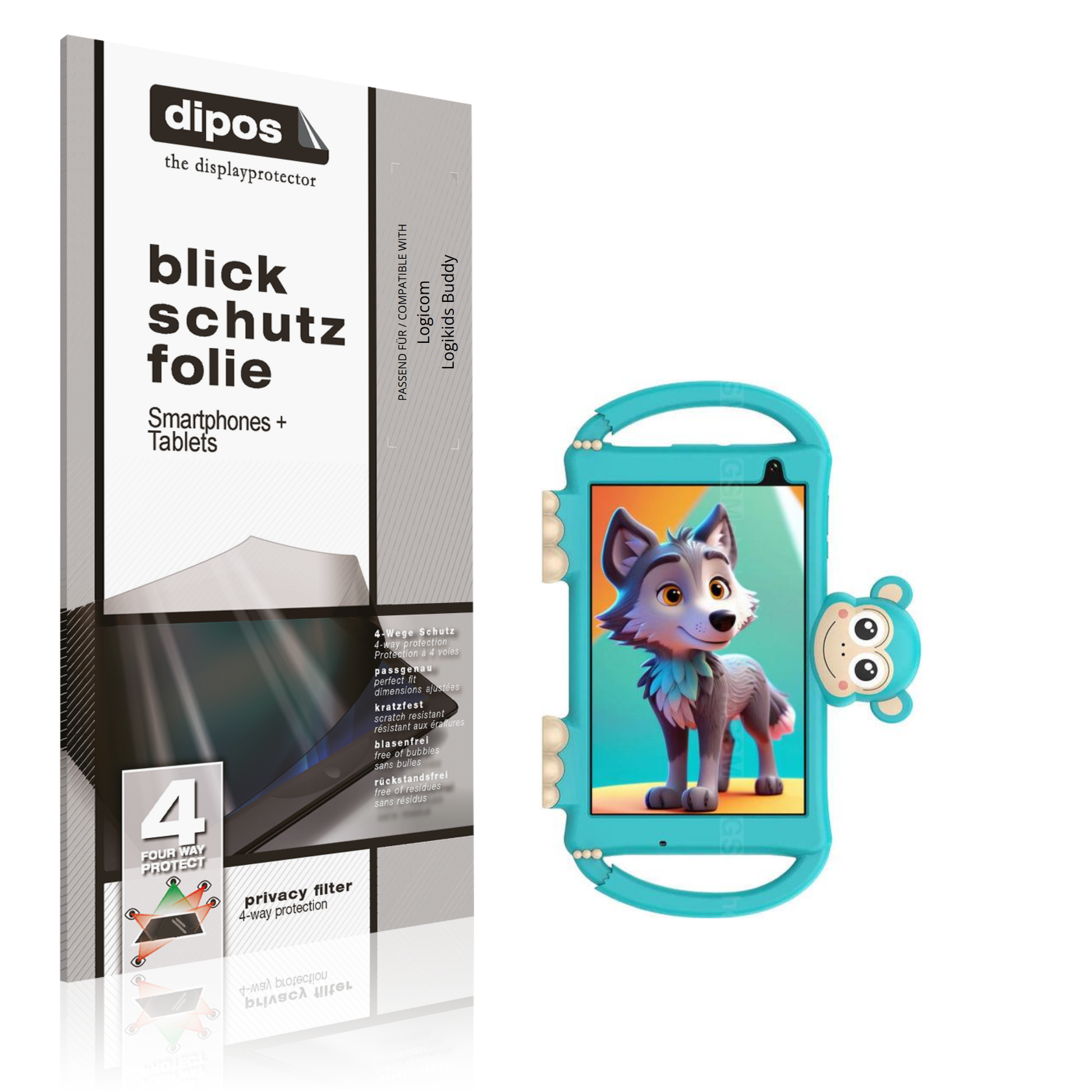 Blickschutzfolie von dipos passend für Logicom Logikids Buddy, präziser Zuschnitt und blasenfrei montiert