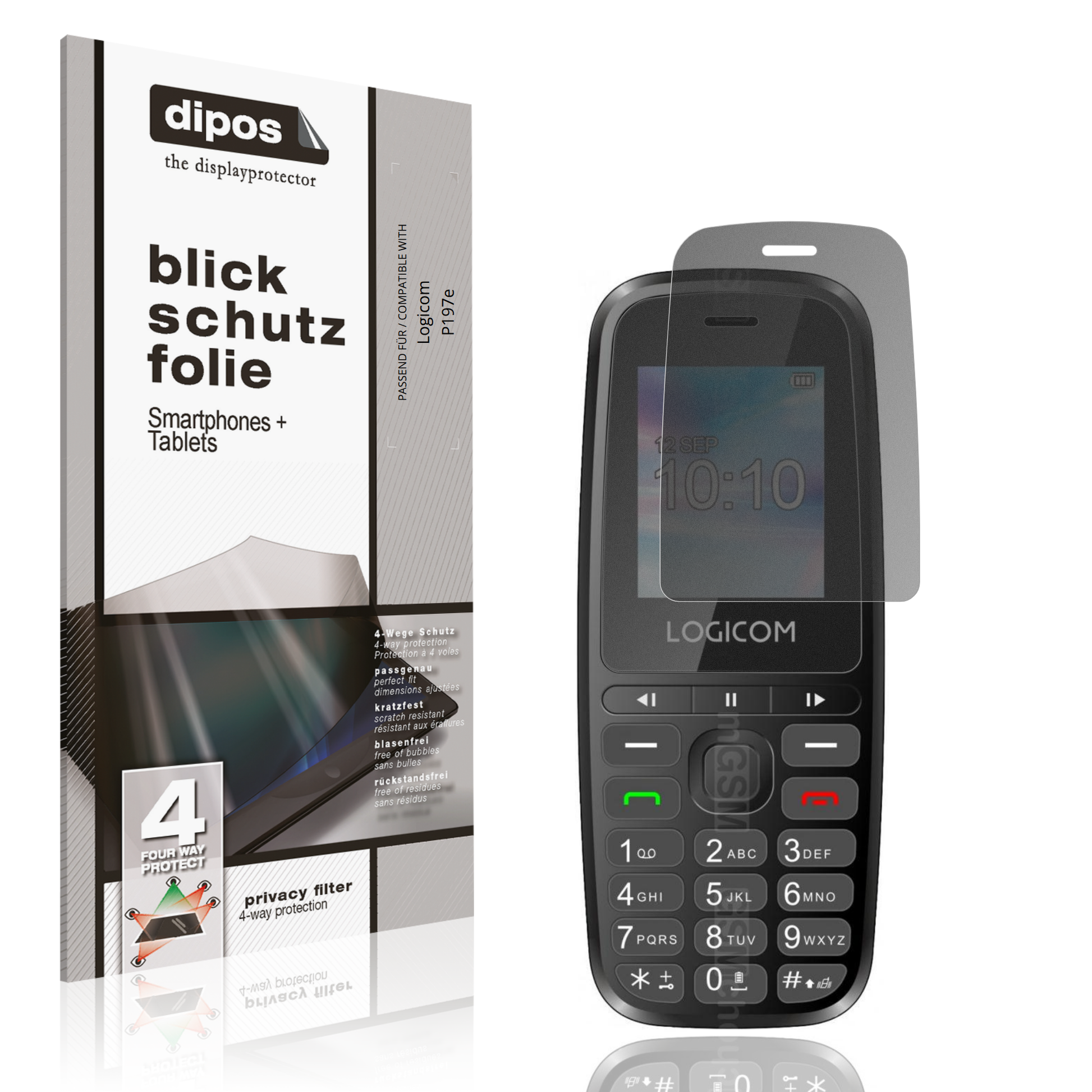 Blickschutzfolie von dipos passend für Logicom P197e, präziser Zuschnitt und blasenfrei montiert