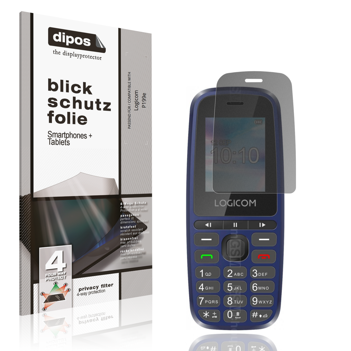 Blickschutzfolie von dipos passend für Logicom P199e, präziser Zuschnitt und blasenfrei montiert