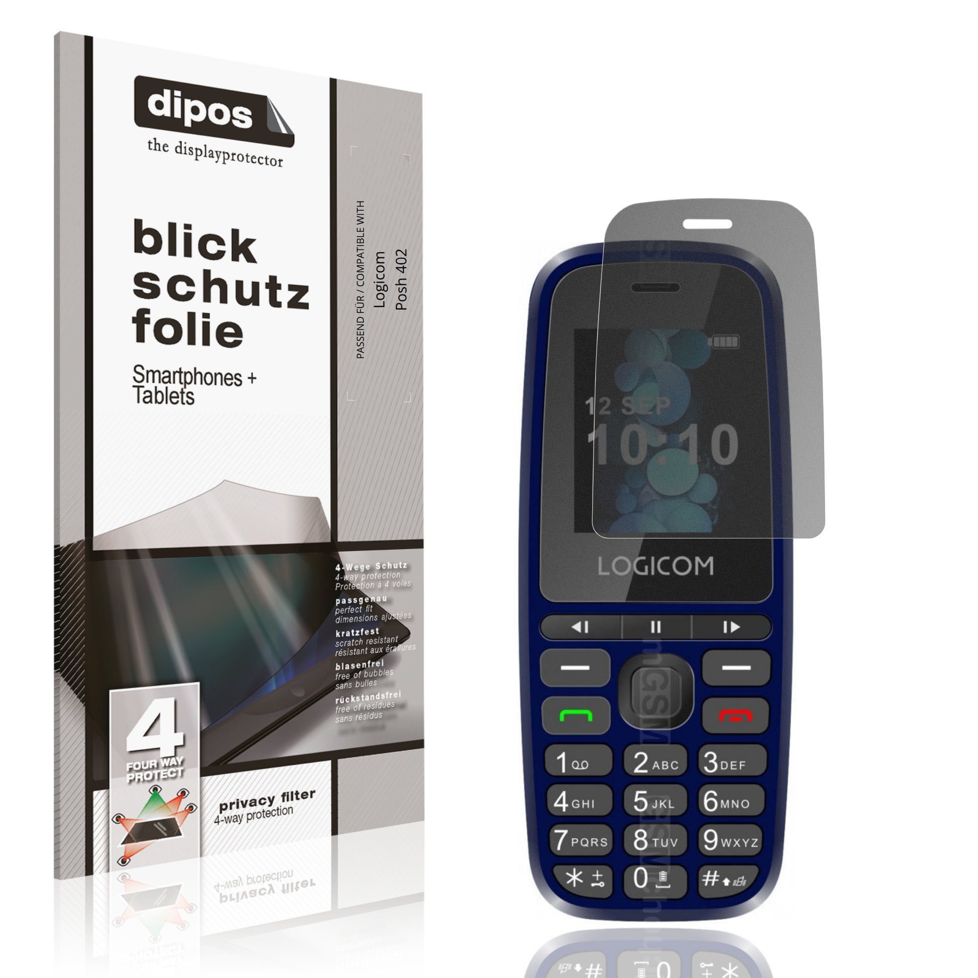 Blickschutzfolie von dipos passend für Logicom Posh 402, präziser Zuschnitt und blasenfrei montiert
