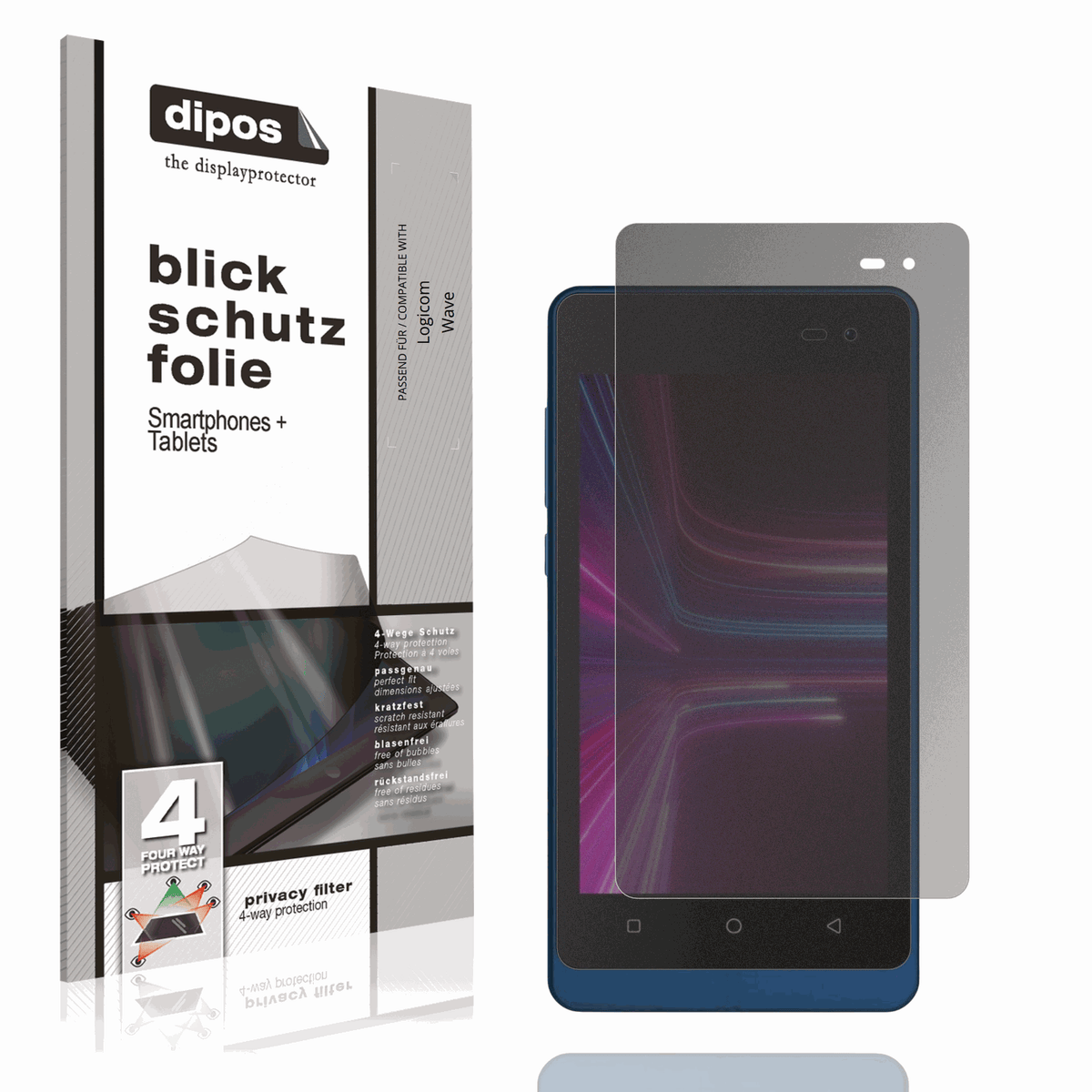 Blickschutzfolie von dipos passend f�r Logicom Wave, pr�ziser Zuschnitt und blasenfrei montiert