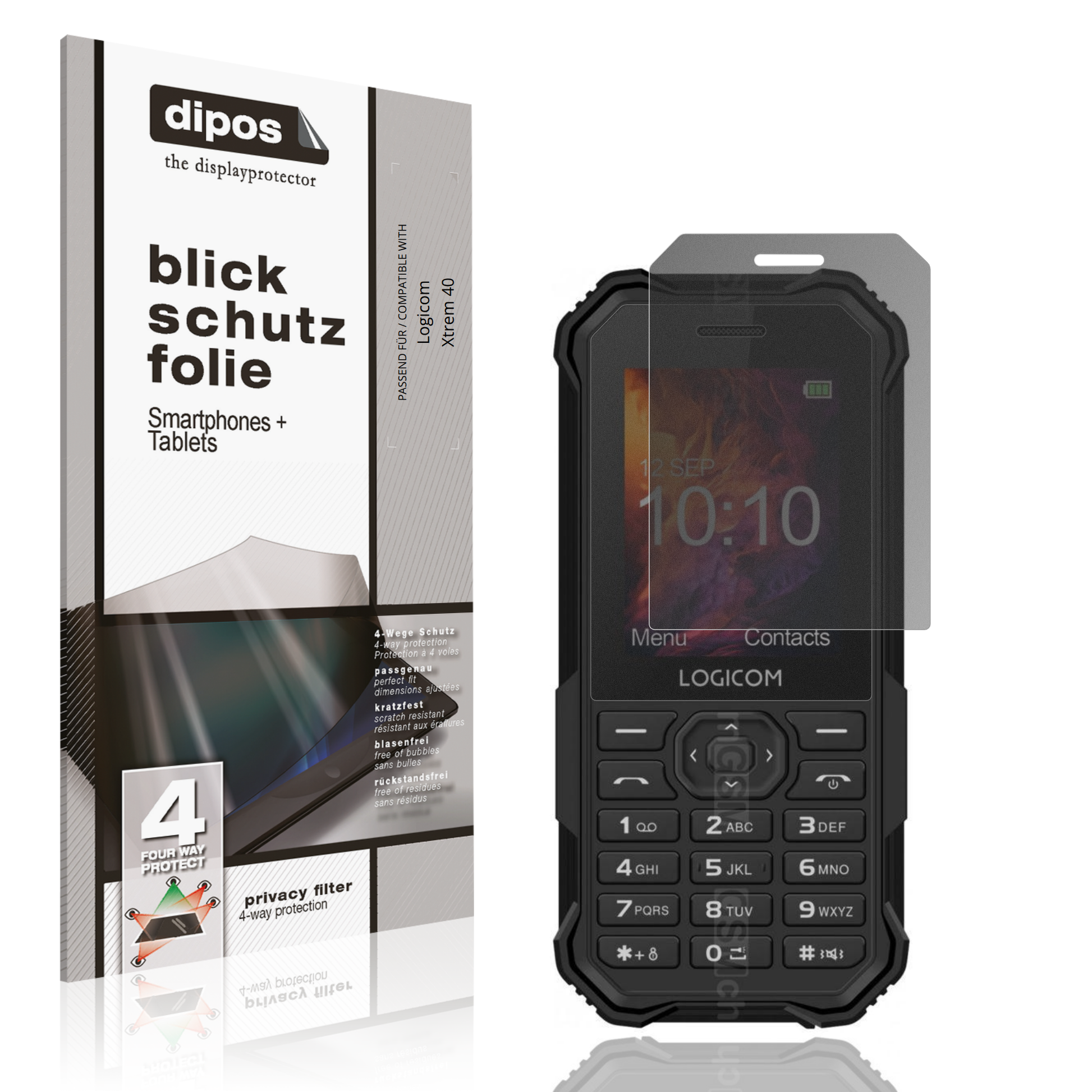 Blickschutzfolie von dipos passend für Logicom Xtrem 40, präziser Zuschnitt und blasenfrei montiert
