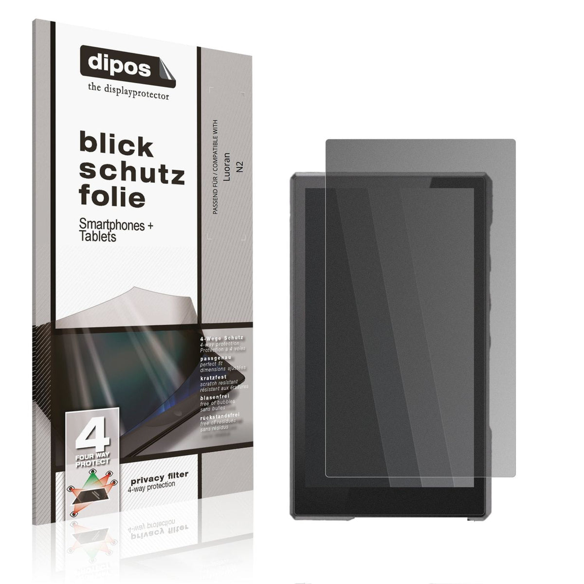 Blickschutzfolie von dipos passend für Luoran N2, präziser Zuschnitt und blasenfrei montiert