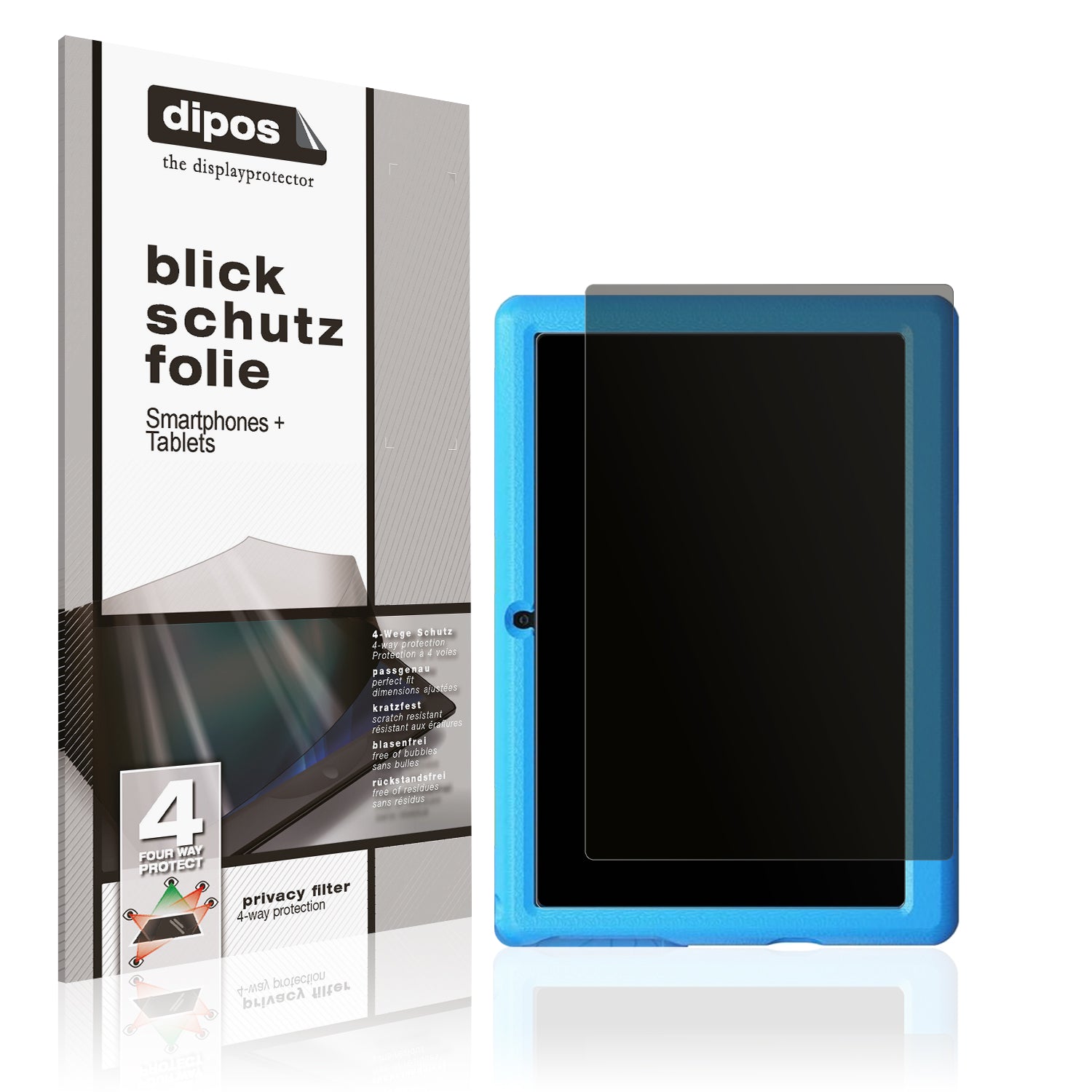 Blickschutzfolie von dipos passend für Lville Kinder Tablet, präziser Zuschnitt und blasenfrei montiert