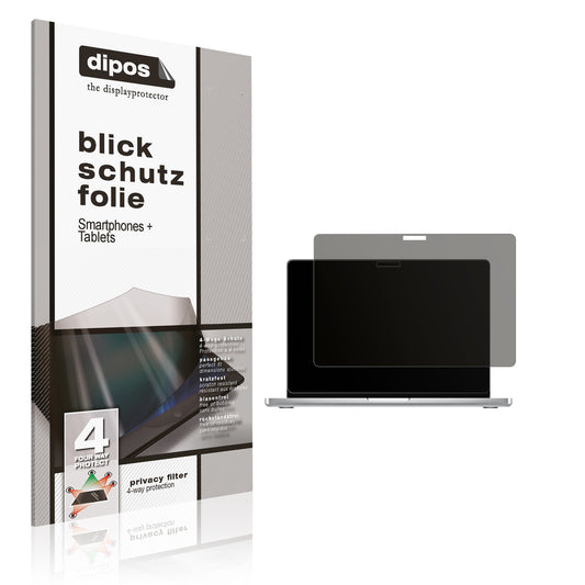 Blickschutzfolie von dipos passend für MacBook Pro M4 14 Zoll 2024, präziser Zuschnitt und blasenfrei montiert