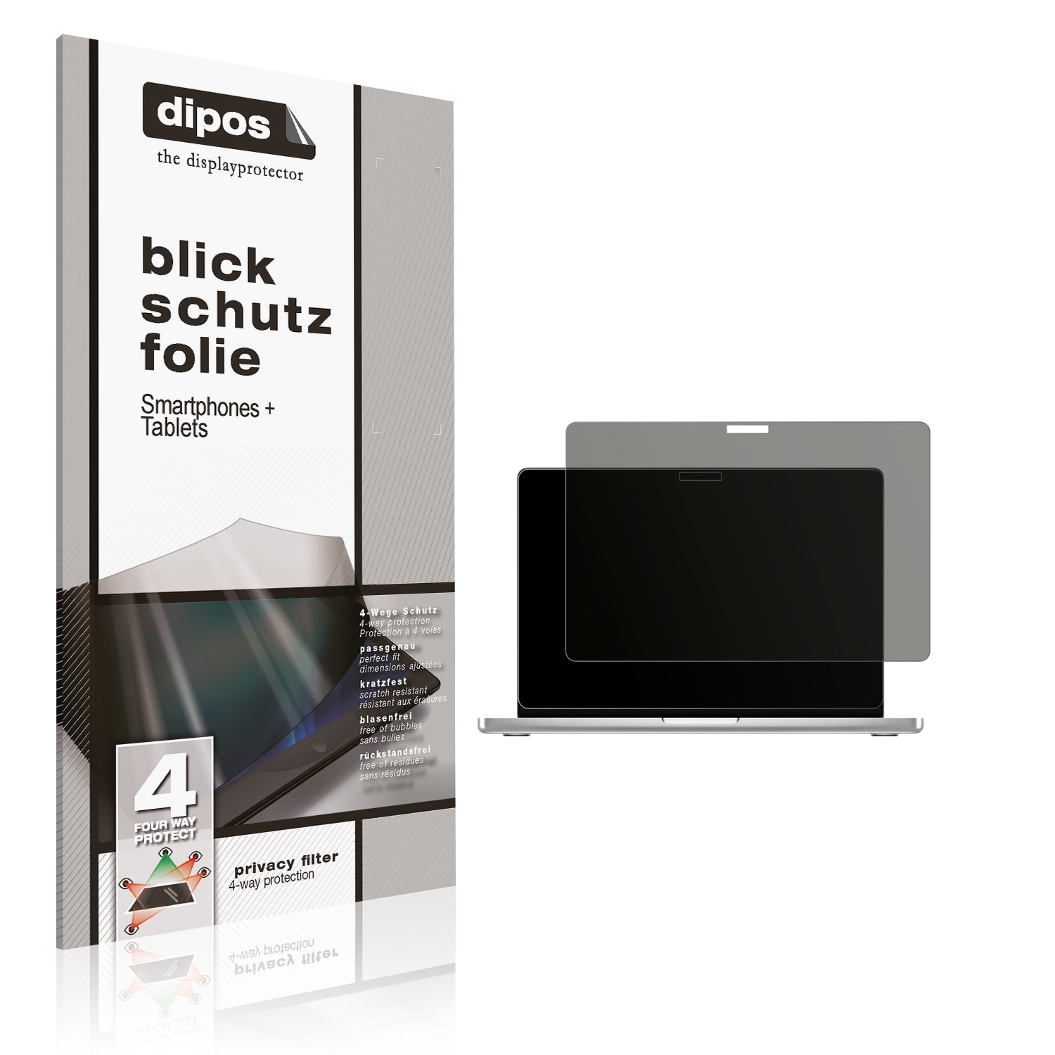 Blickschutzfolie von dipos passend für MacBook Pro M4 16 Zoll 2024, präziser Zuschnitt und blasenfrei montiert