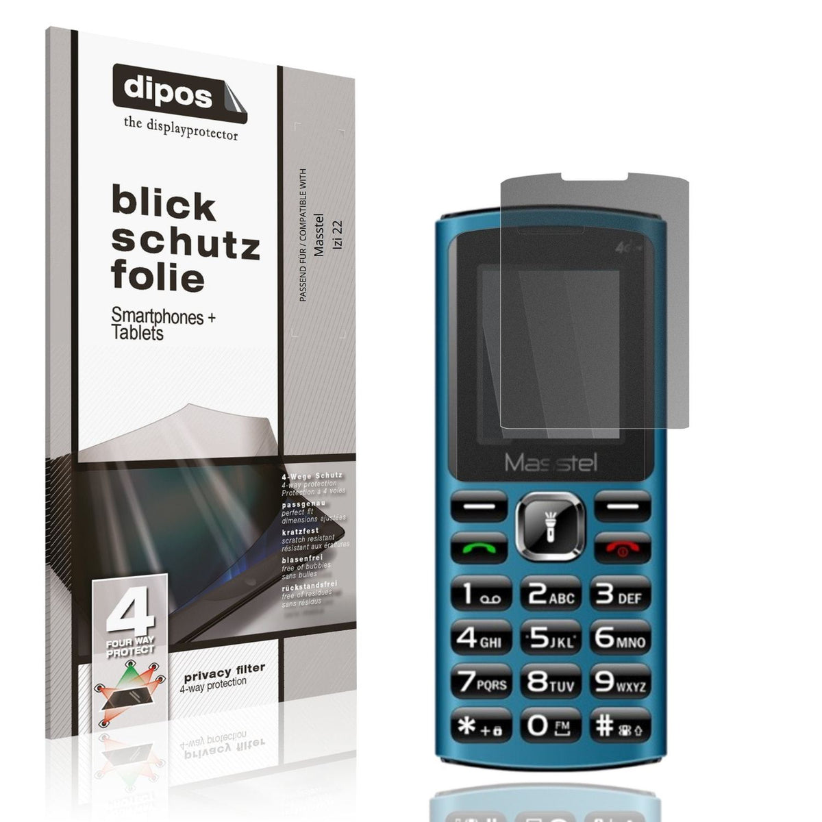 Blickschutzfolie von dipos passend für Masstel Izi 22, präziser Zuschnitt und blasenfrei montiert