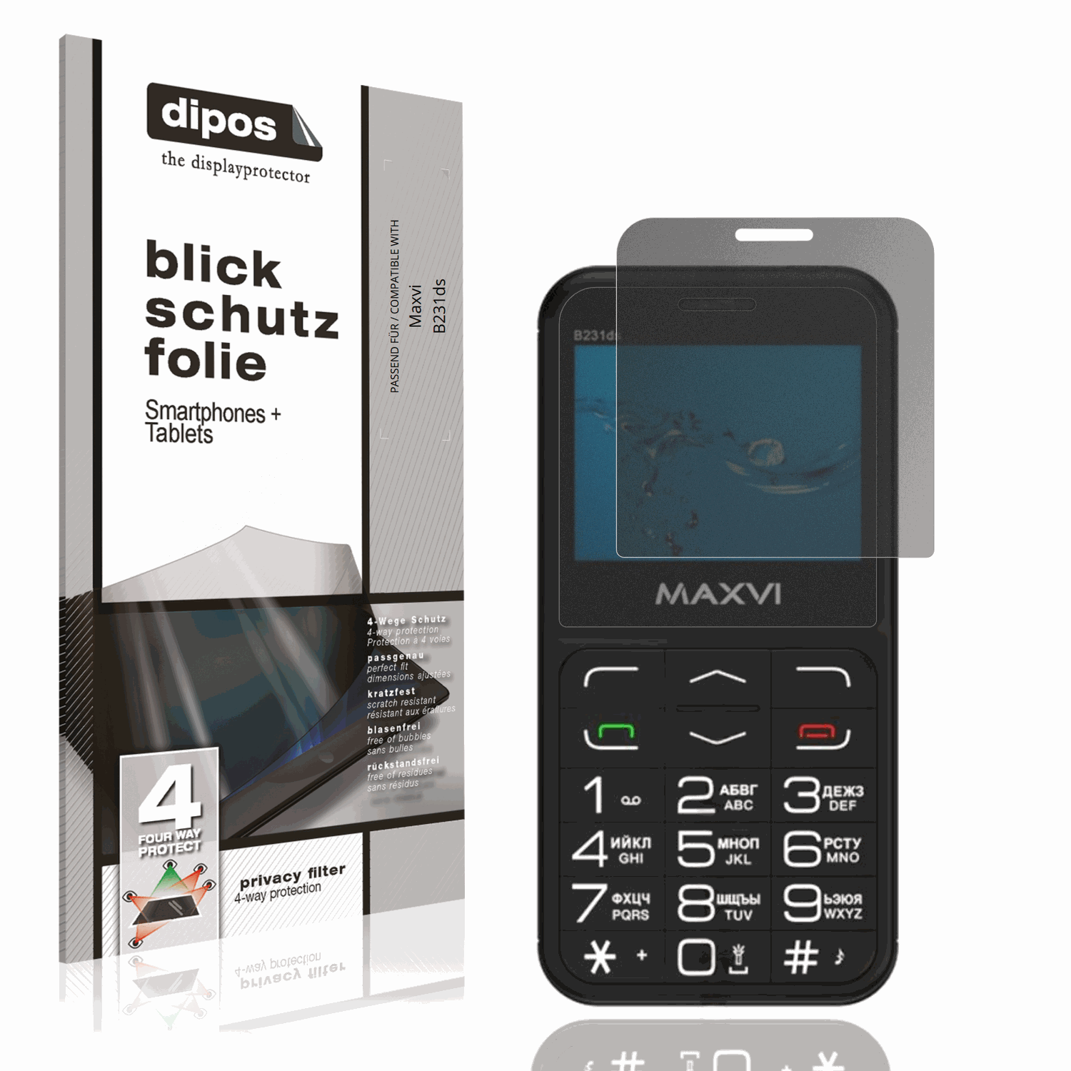 Blickschutzfolie von dipos passend für Maxvi B231ds, präziser Zuschnitt und blasenfrei montiert