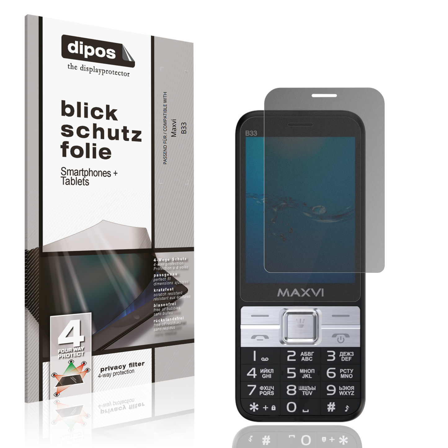 Blickschutzfolie von dipos passend für Maxvi B33, präziser Zuschnitt und blasenfrei montiert