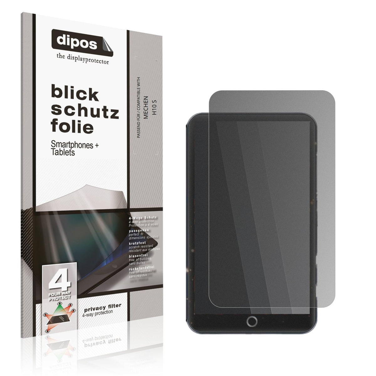 Blickschutzfolie von dipos passend für MECHEN H10 S, präziser Zuschnitt und blasenfrei montiert