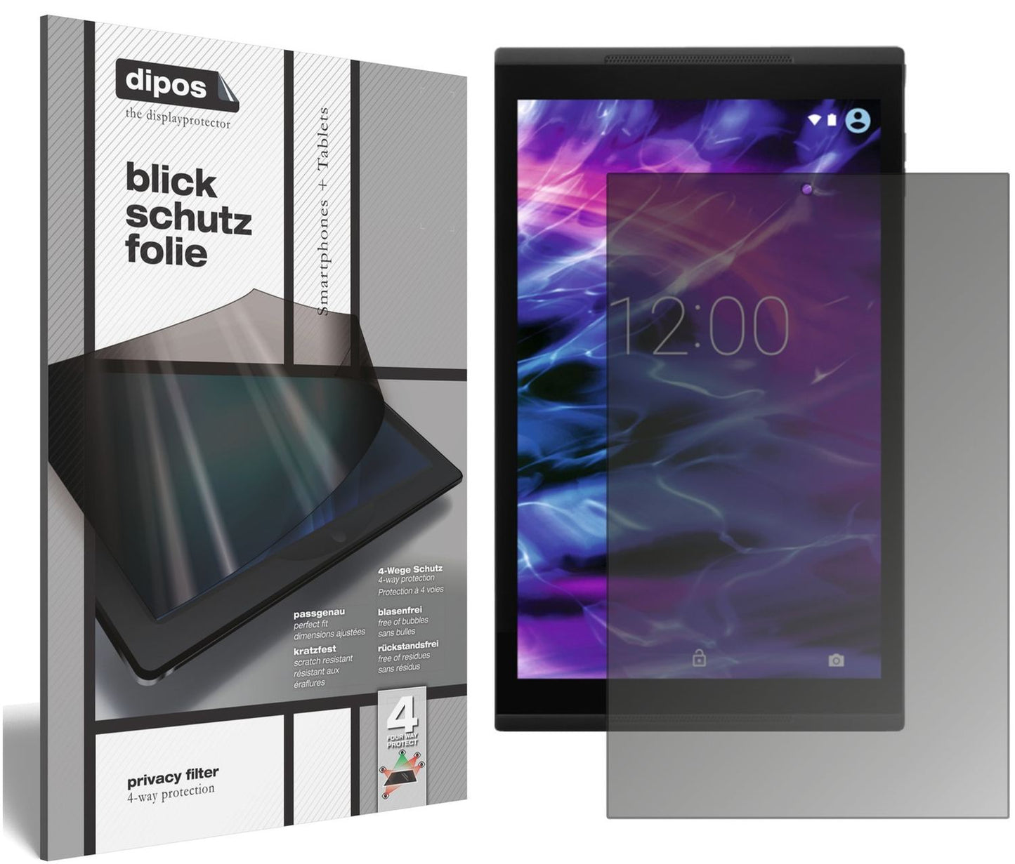 Blickschutzfolie von dipos passend für Medion Lifetab X10302, präziser Zuschnitt und blasenfrei montiert