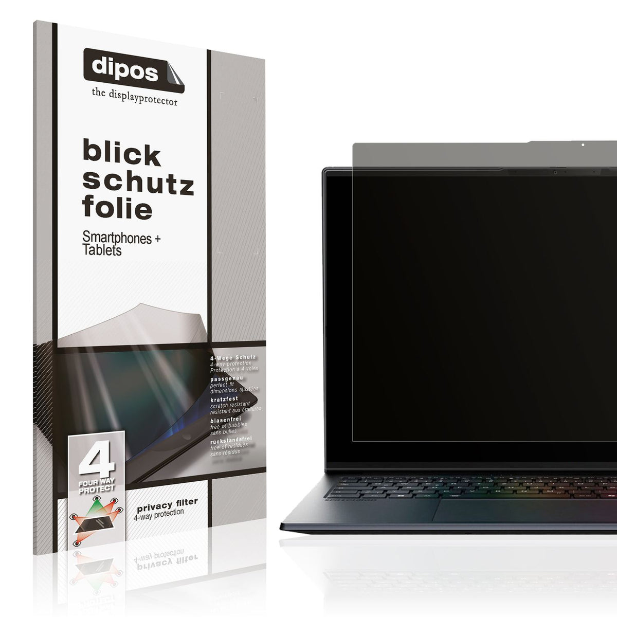 Blickschutzfolie von dipos passend für Medion SPRCHRGD 16 S1 OLED, präziser Zuschnitt und blasenfrei montiert
