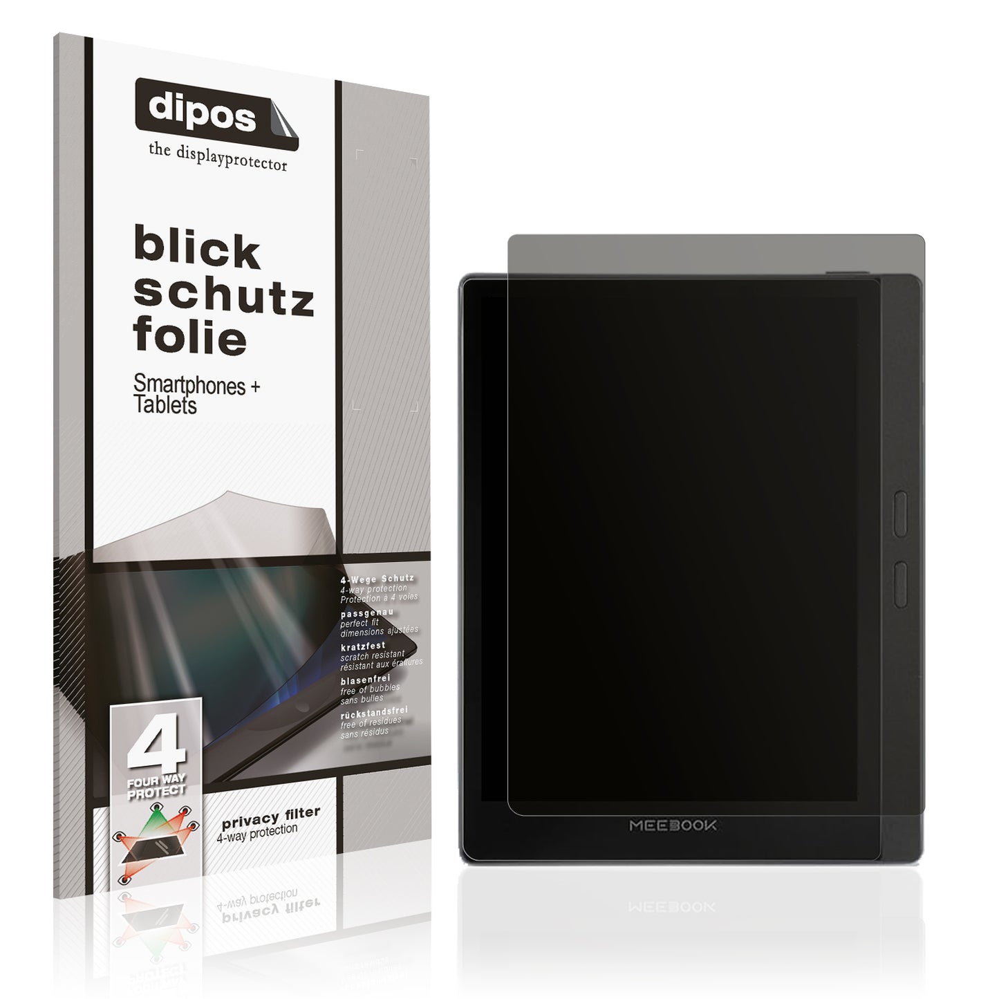 Blickschutzfolie von dipos passend für Meebook M8 7.8 Zoll, präziser Zuschnitt und blasenfrei montiert