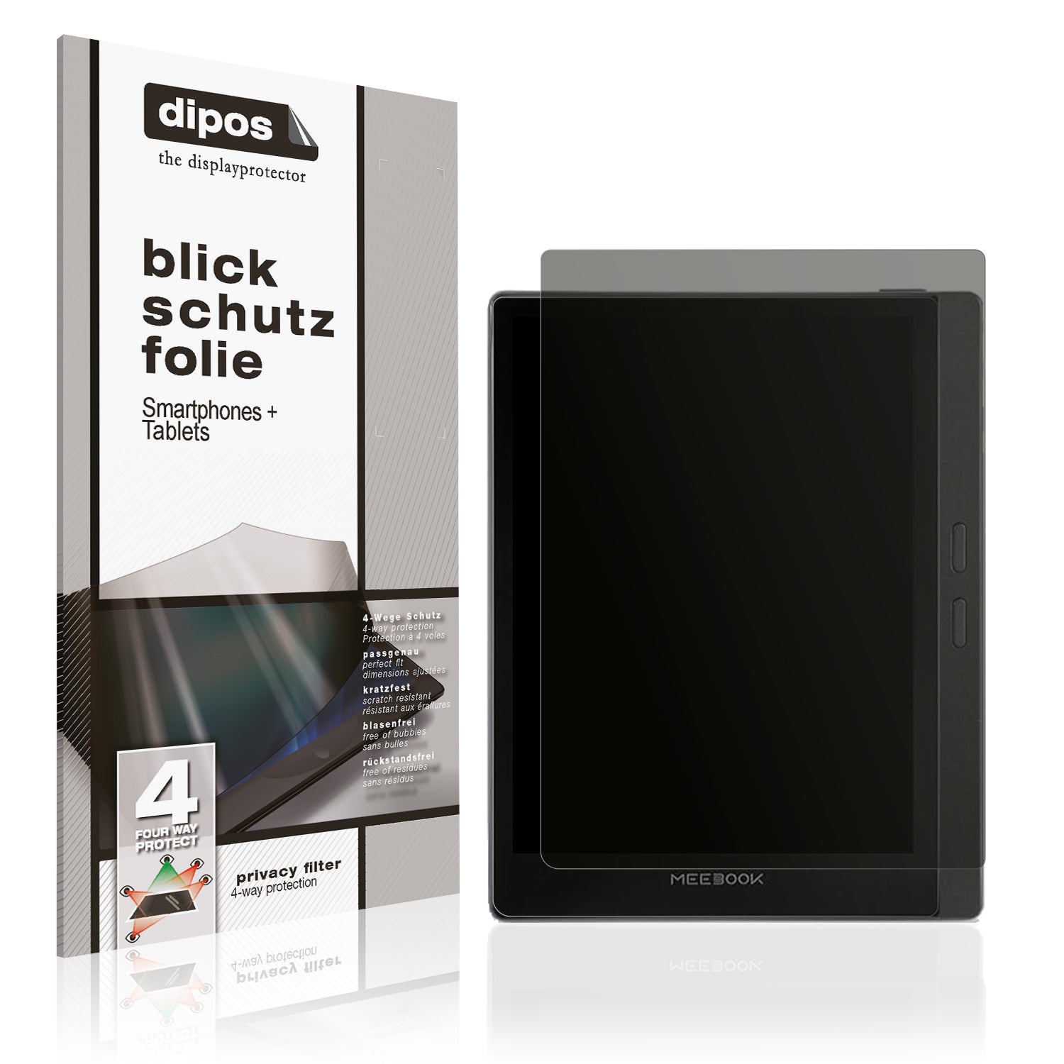 Blickschutzfolie von dipos passend für Meebook M8 7.8 Zoll, präziser Zuschnitt und blasenfrei montiert