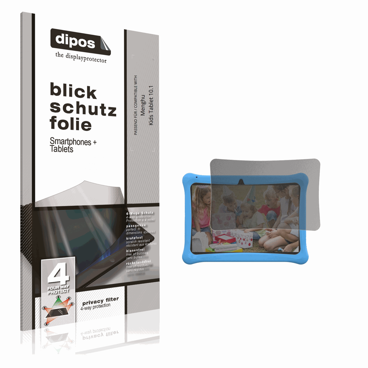 Blickschutzfolie von dipos passend für Menghu Kids Tablet 10.1, präziser Zuschnitt und blasenfrei montiert
