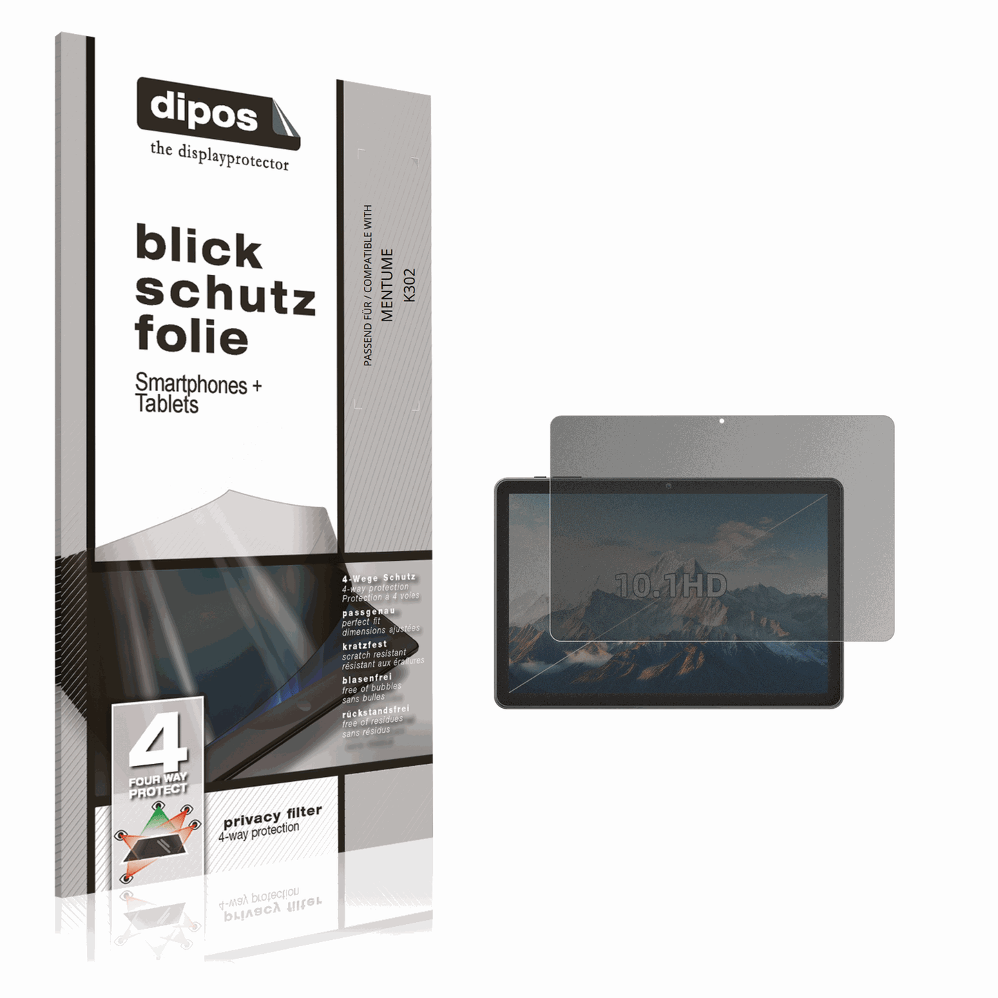 Blickschutzfolie von dipos passend für MENTUME K302, präziser Zuschnitt und blasenfrei montiert