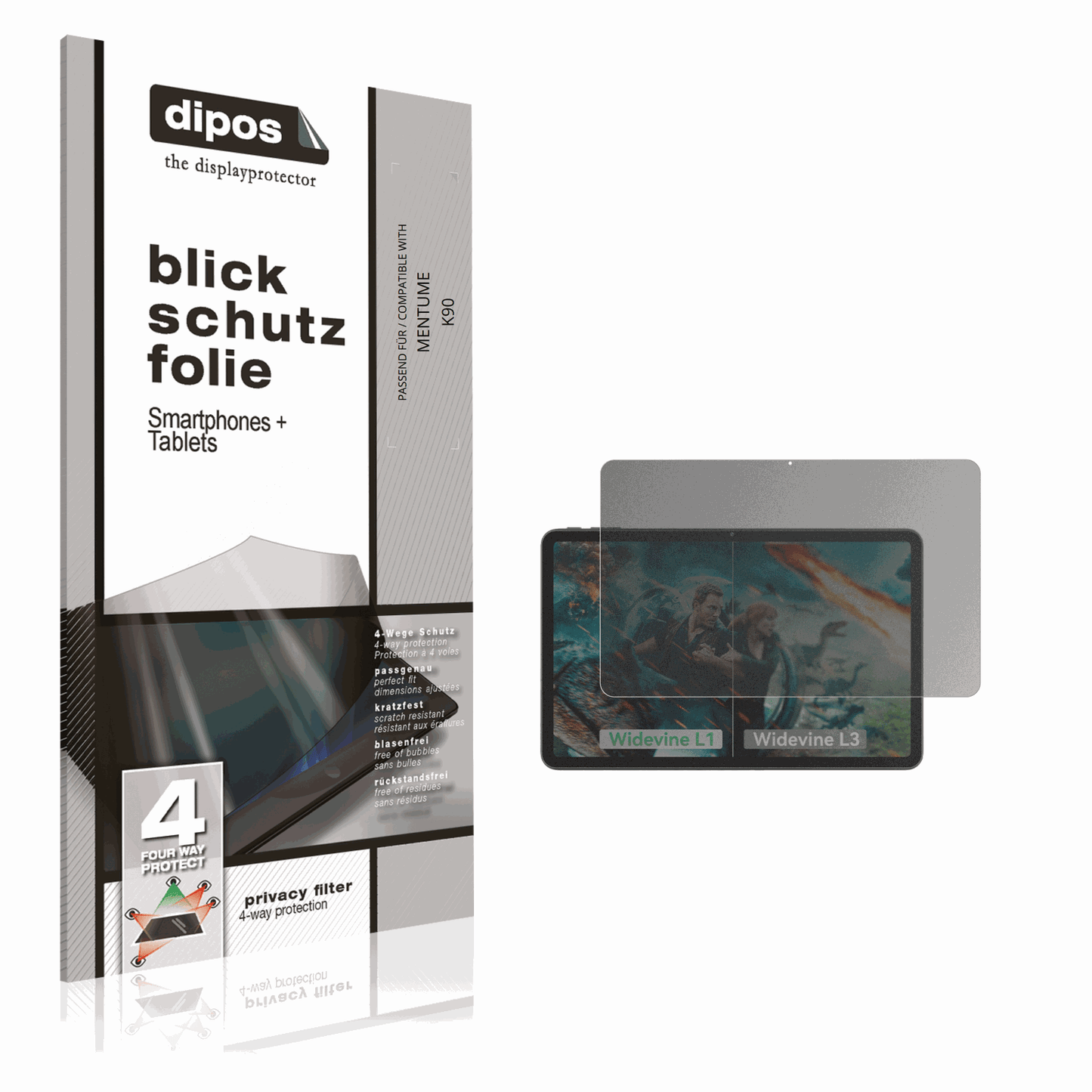 Blickschutzfolie von dipos passend für MENTUME K90, präziser Zuschnitt und blasenfrei montiert