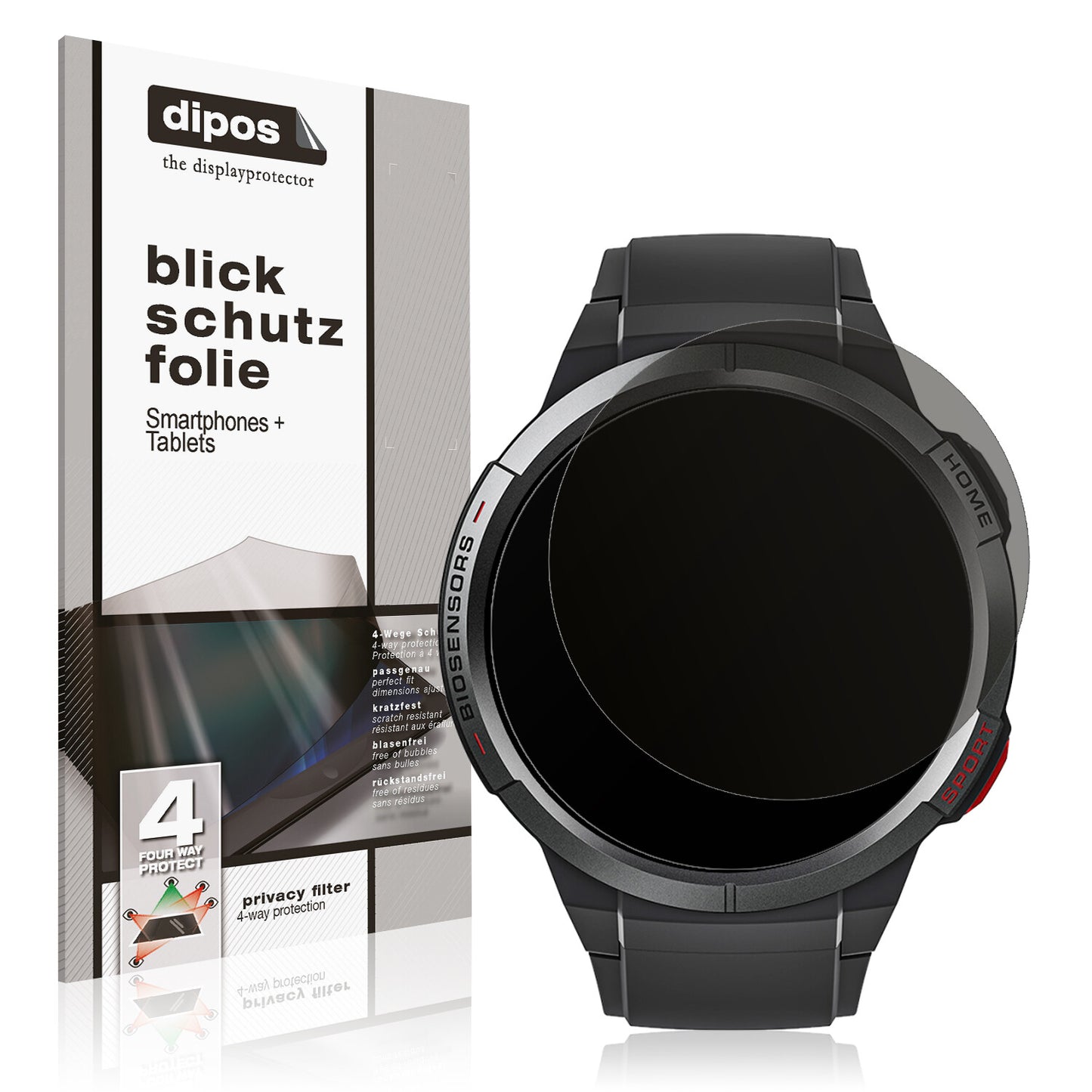 Blickschutzfolie von dipos passend für Mibro Watch GS, präziser Zuschnitt und blasenfrei montiert