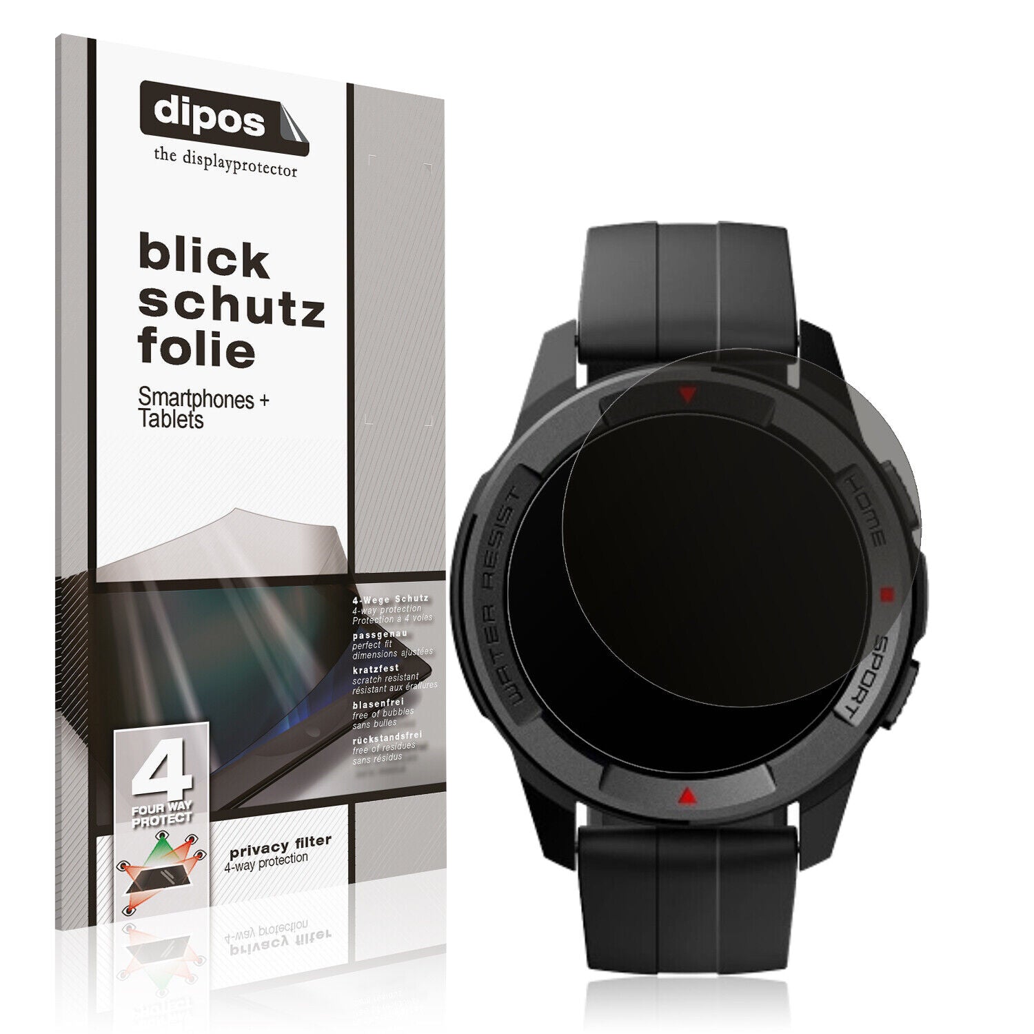 Blickschutzfolie von dipos passend für Mibro Watch X1, präziser Zuschnitt und blasenfrei montiert