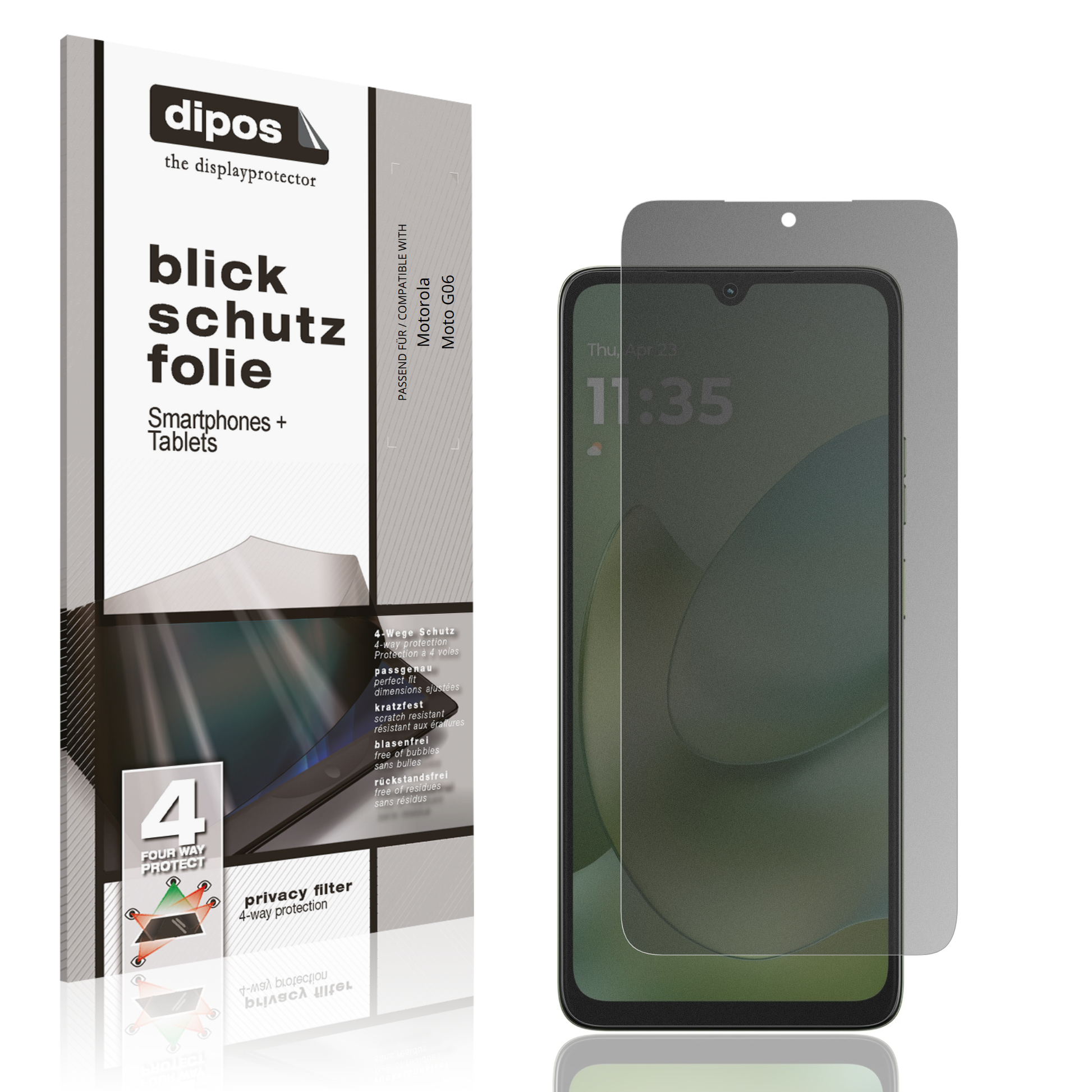 Blickschutzfolie von dipos passend f�r Motorola Moto G06, pr�ziser Zuschnitt und blasenfrei montiert