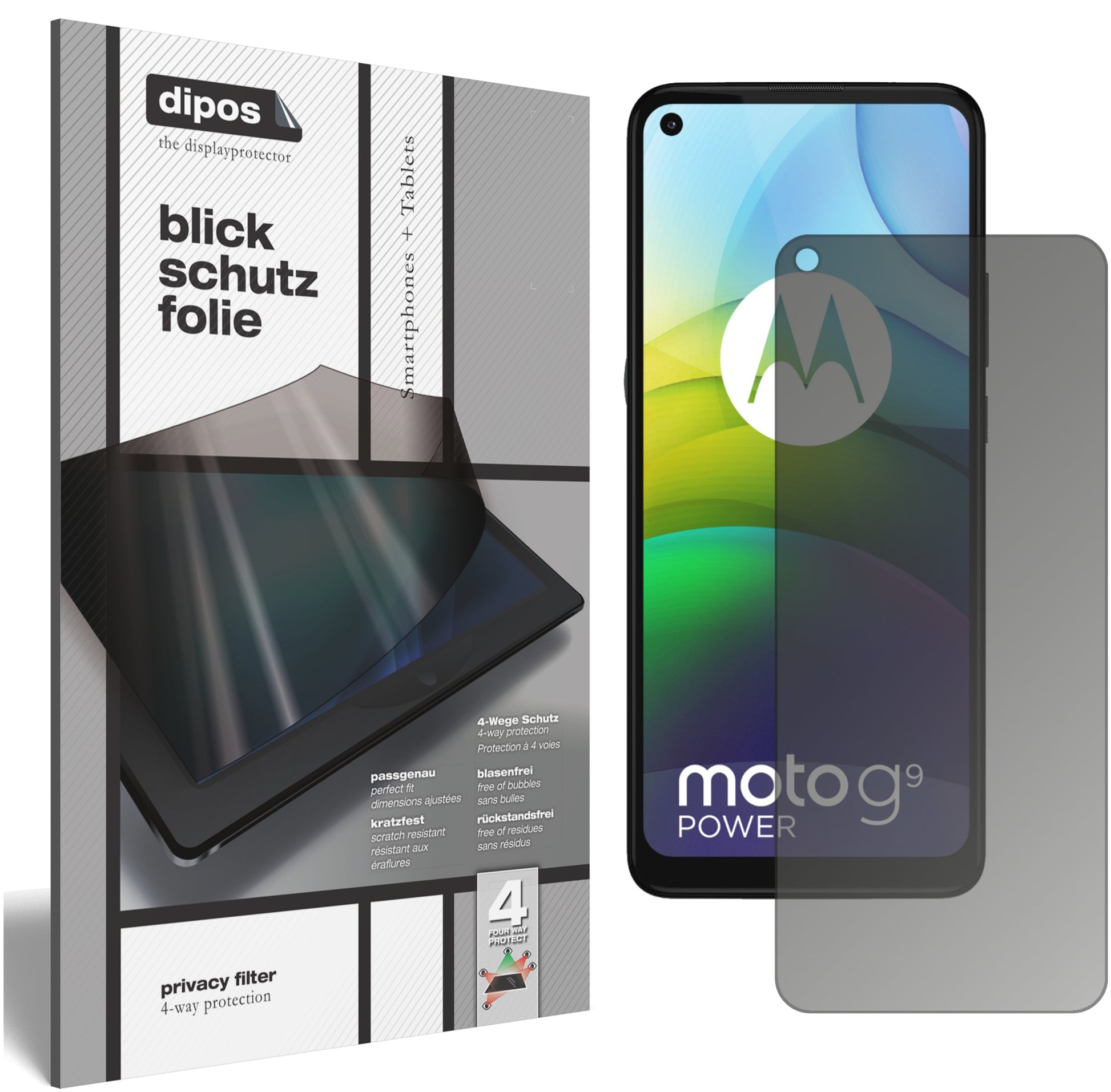 Blickschutzfolie von dipos passend für Motorola Moto G9 Power, präziser Zuschnitt und blasenfrei montiert