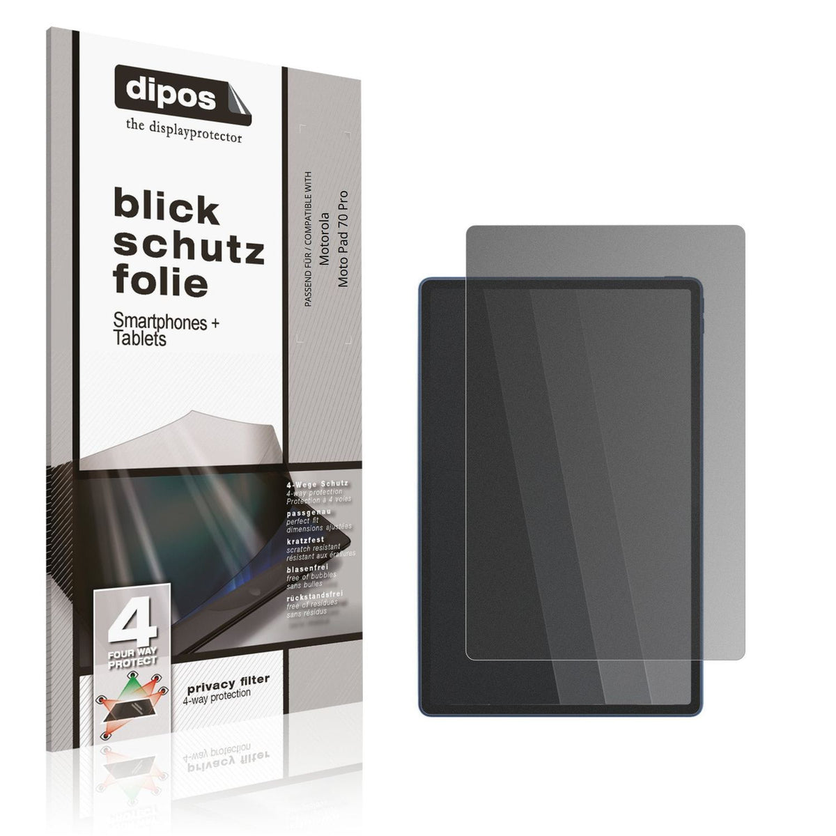 Blickschutzfolie von dipos passend für Motorola Moto Pad 70 Pro, präziser Zuschnitt und blasenfrei montiert