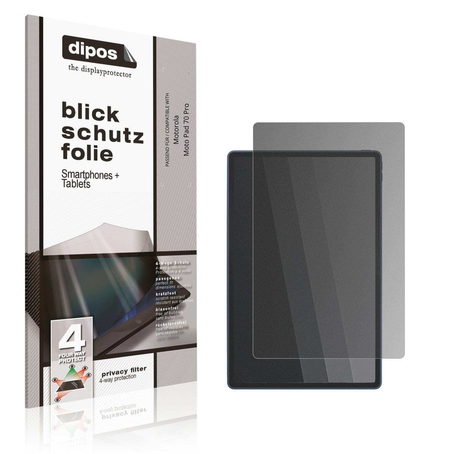 Blickschutzfolie von dipos passend für Motorola Moto Pad 70 Pro, präziser Zuschnitt und blasenfrei montiert