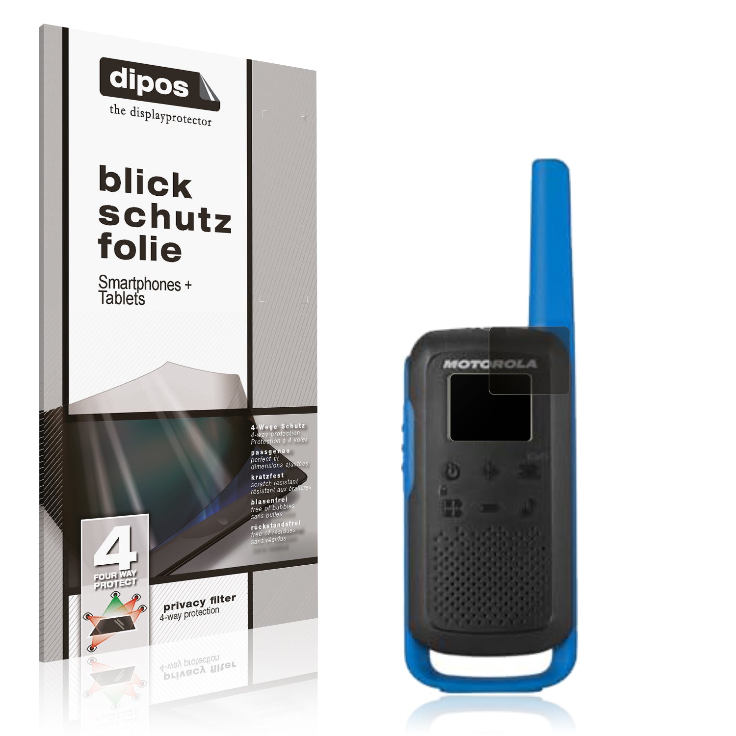 Blickschutzfolie von dipos passend für Motorola Talkabout T62 PMR, präziser Zuschnitt und blasenfrei montiert