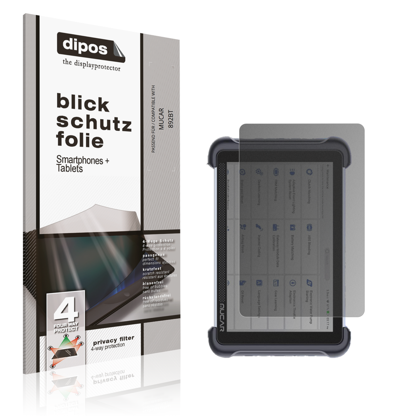 Blickschutzfolie von dipos passend für MUCAR 892BT, präziser Zuschnitt und blasenfrei montiert
