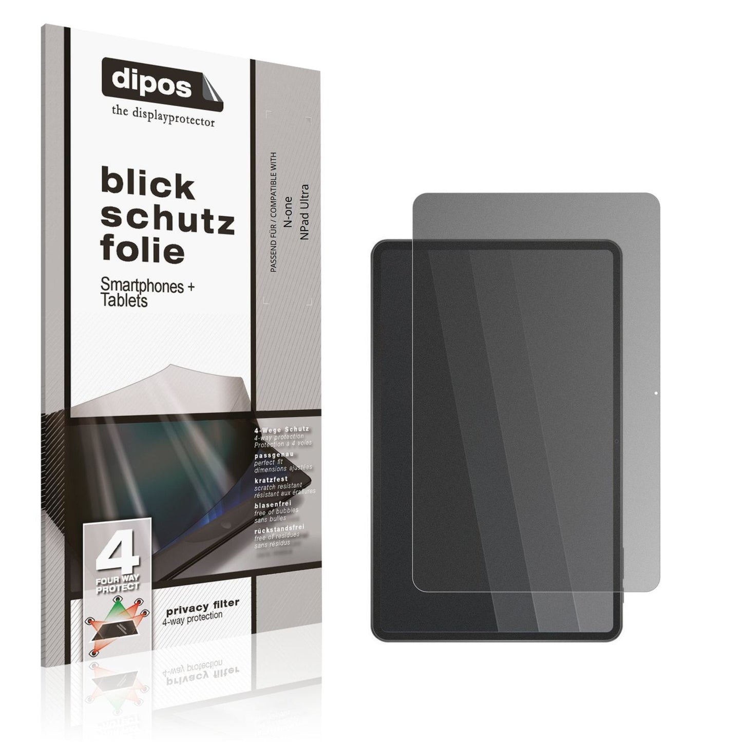 Blickschutzfolie von dipos passend für N-one NPad Ultra, präziser Zuschnitt und blasenfrei montiert