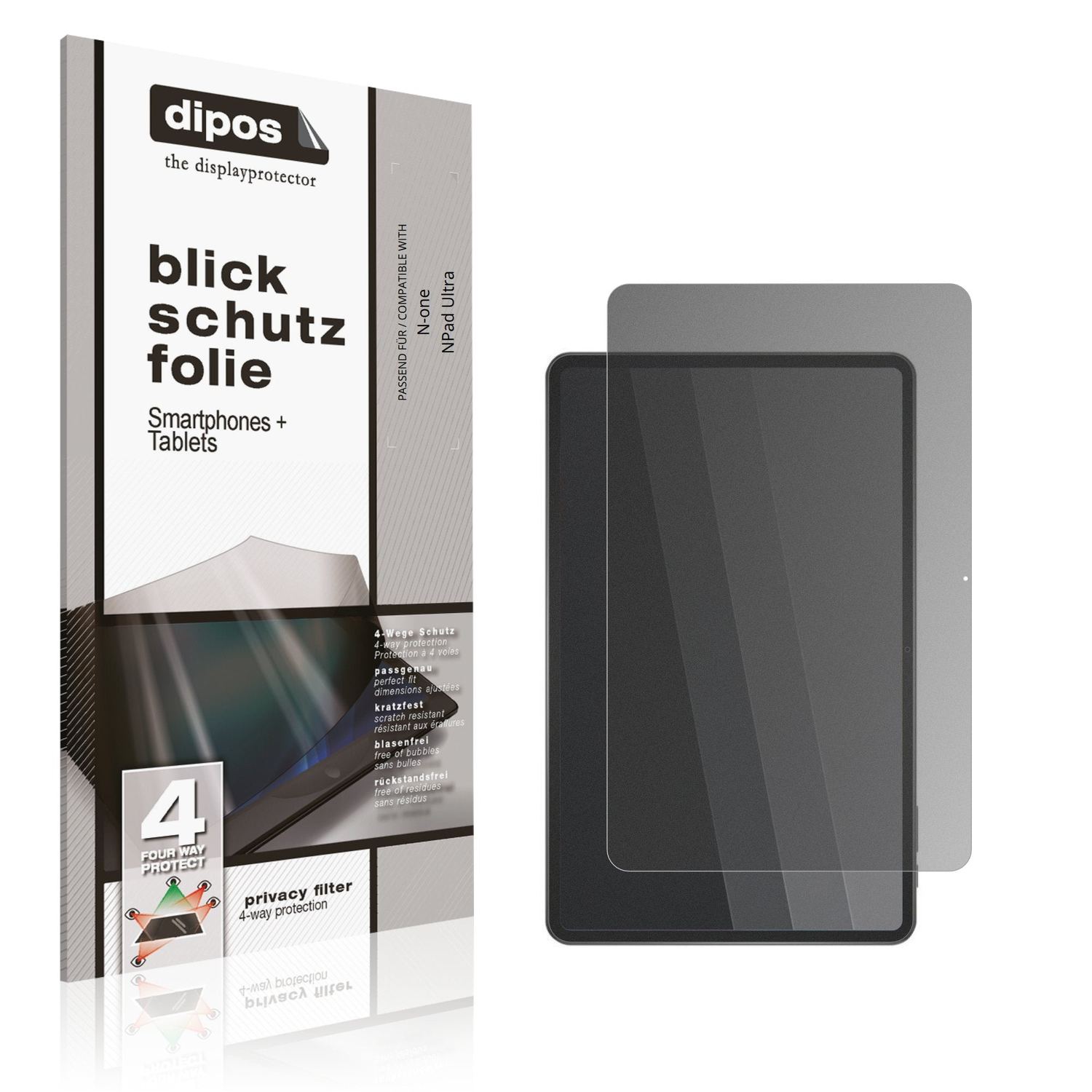Blickschutzfolie von dipos passend für N-one NPad Ultra, präziser Zuschnitt und blasenfrei montiert