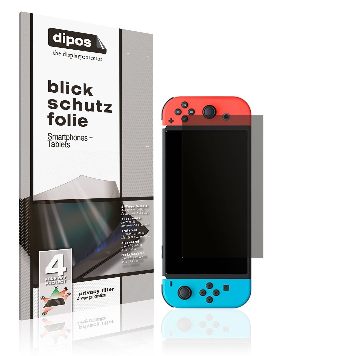 Blickschutzfolie von dipos passend für Nintendo Switch OLED, präziser Zuschnitt und blasenfrei montiert