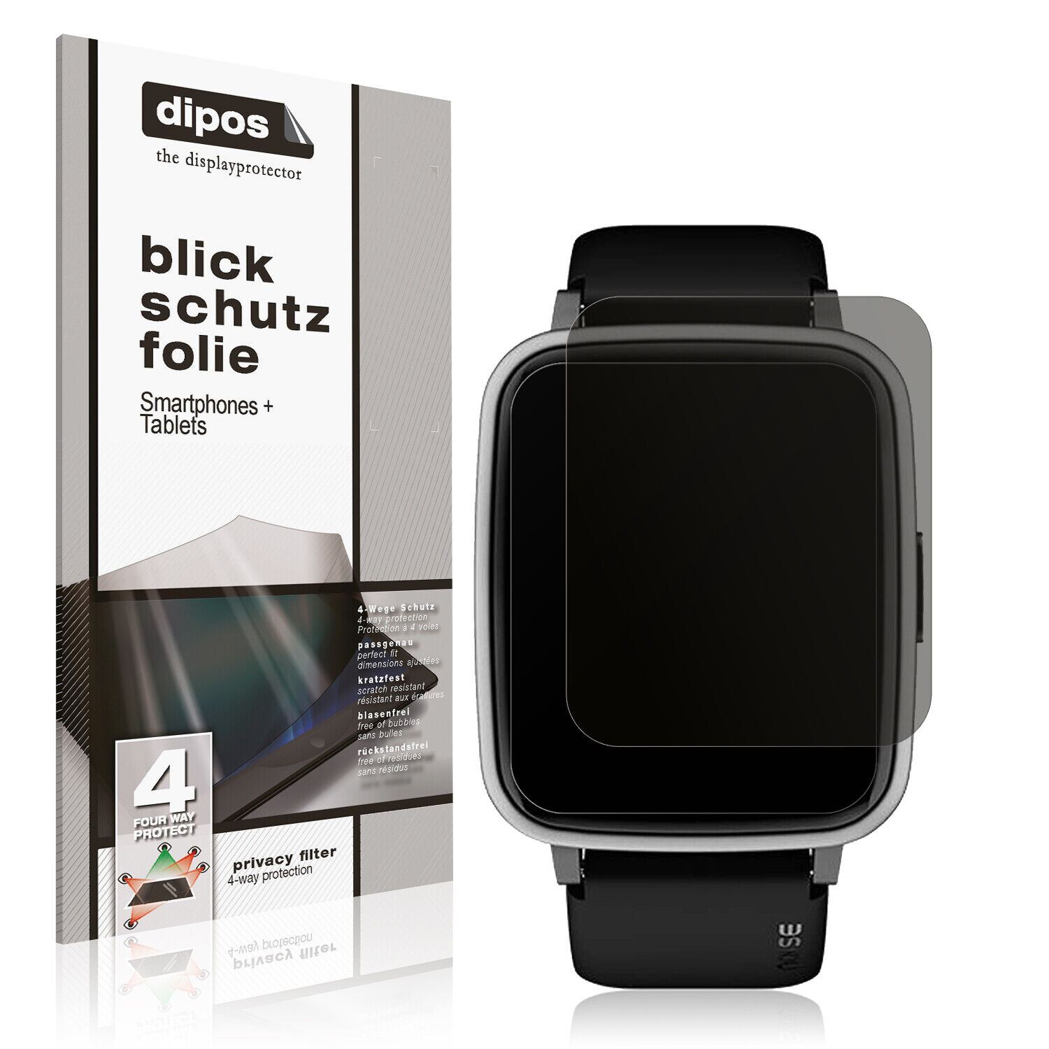Blickschutzfolie von dipos passend für Noise ColorFit Pulse 2, präziser Zuschnitt und blasenfrei montiert