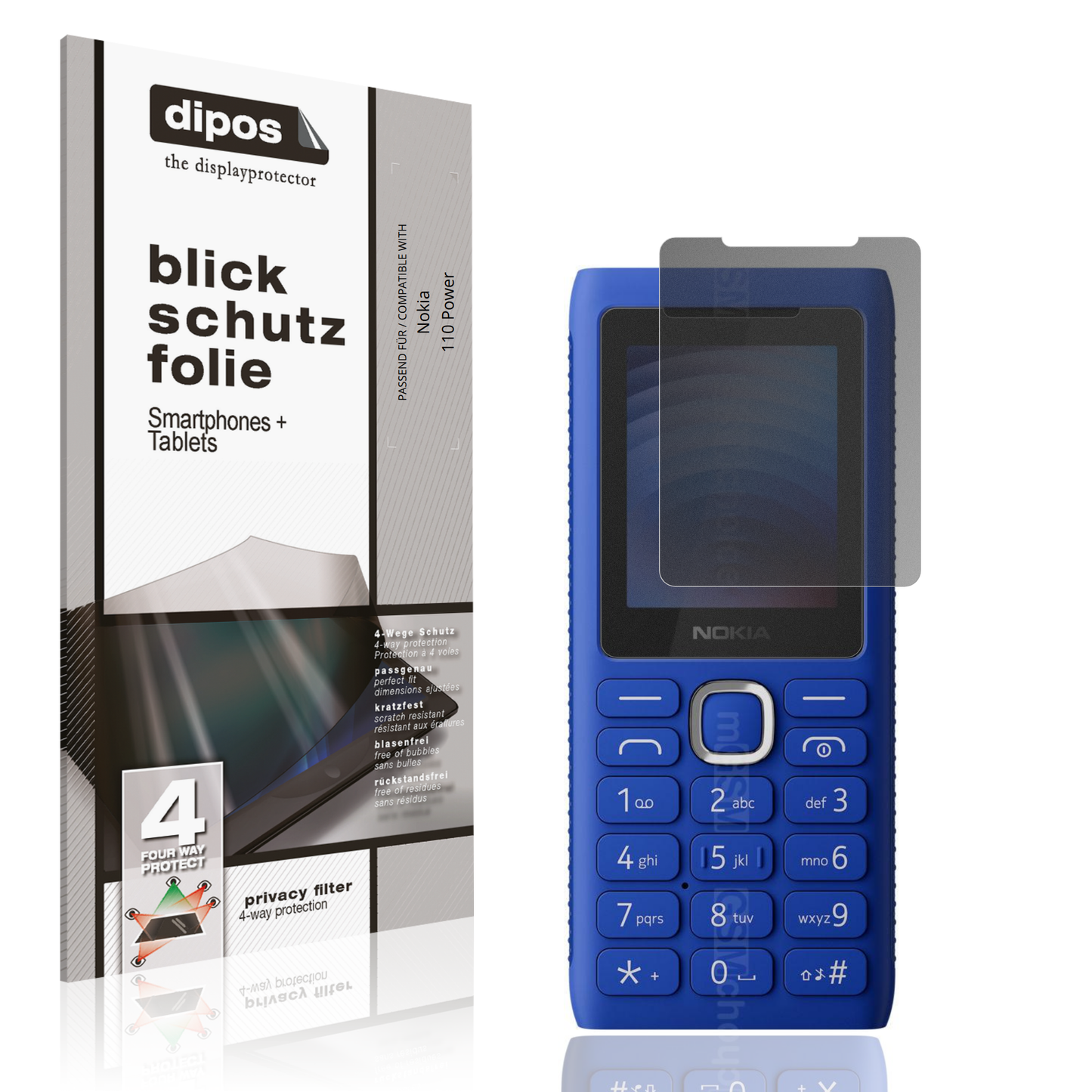 Blickschutzfolie von dipos passend für Nokia 110 Power, präziser Zuschnitt und blasenfrei montiert