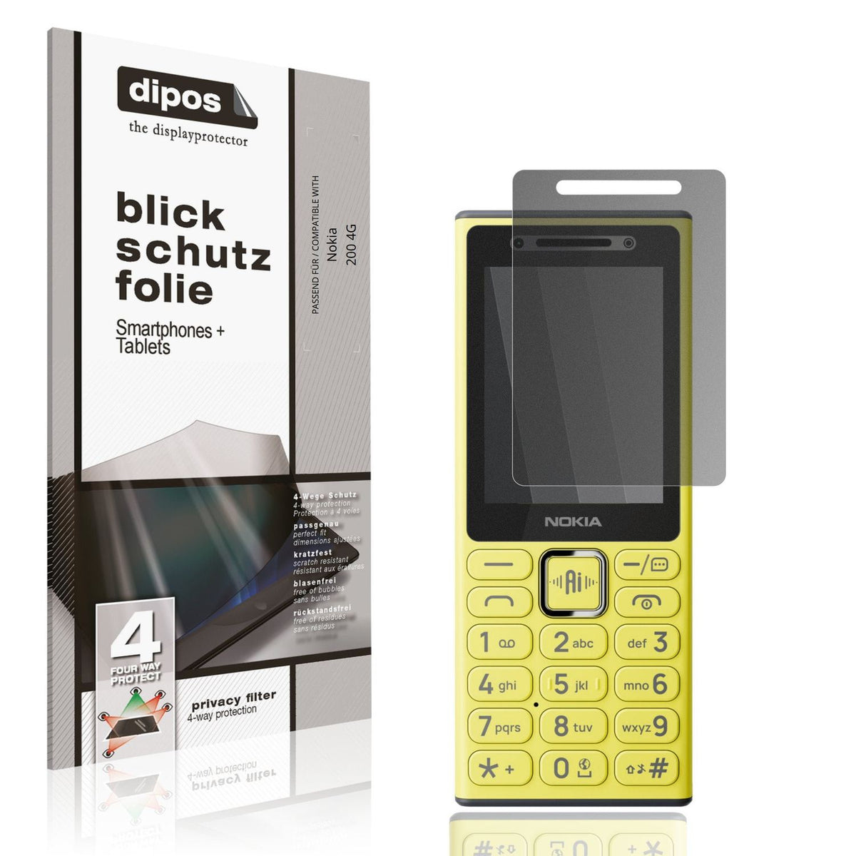 Blickschutzfolie von dipos passend für Nokia 200 4G, präziser Zuschnitt und blasenfrei montiert