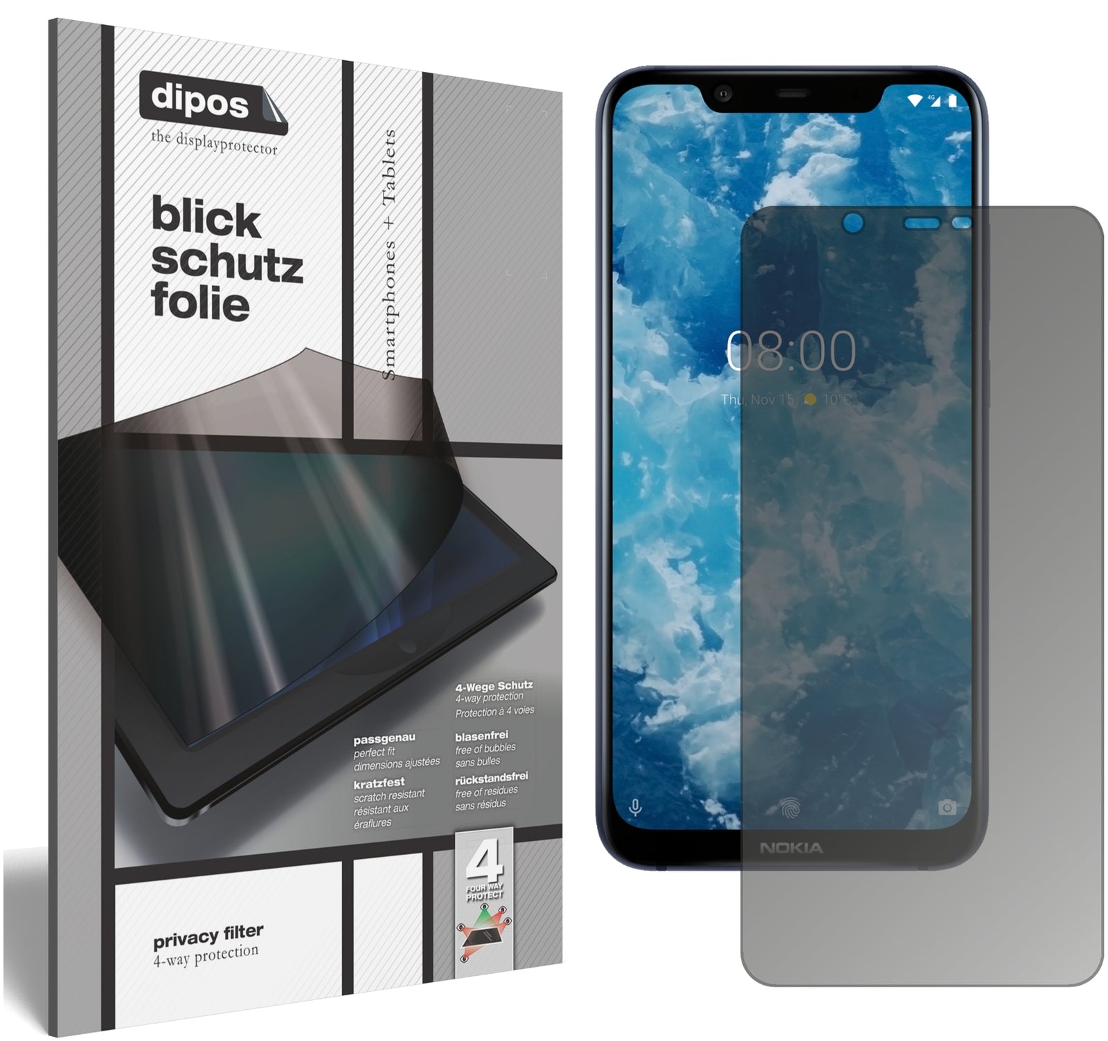 Blickschutzfolie von dipos passend für Nokia 46030, präziser Zuschnitt und blasenfrei montiert