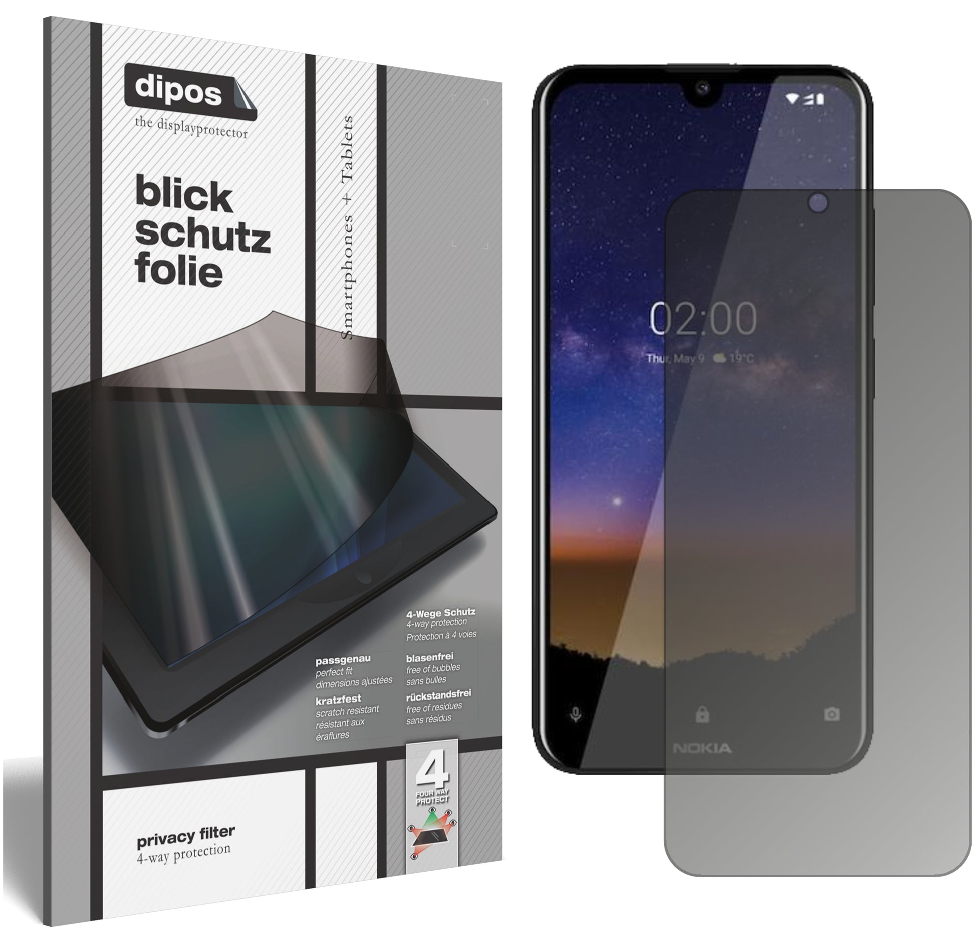 Blickschutzfolie von dipos passend für Nokia 46055, präziser Zuschnitt und blasenfrei montiert
