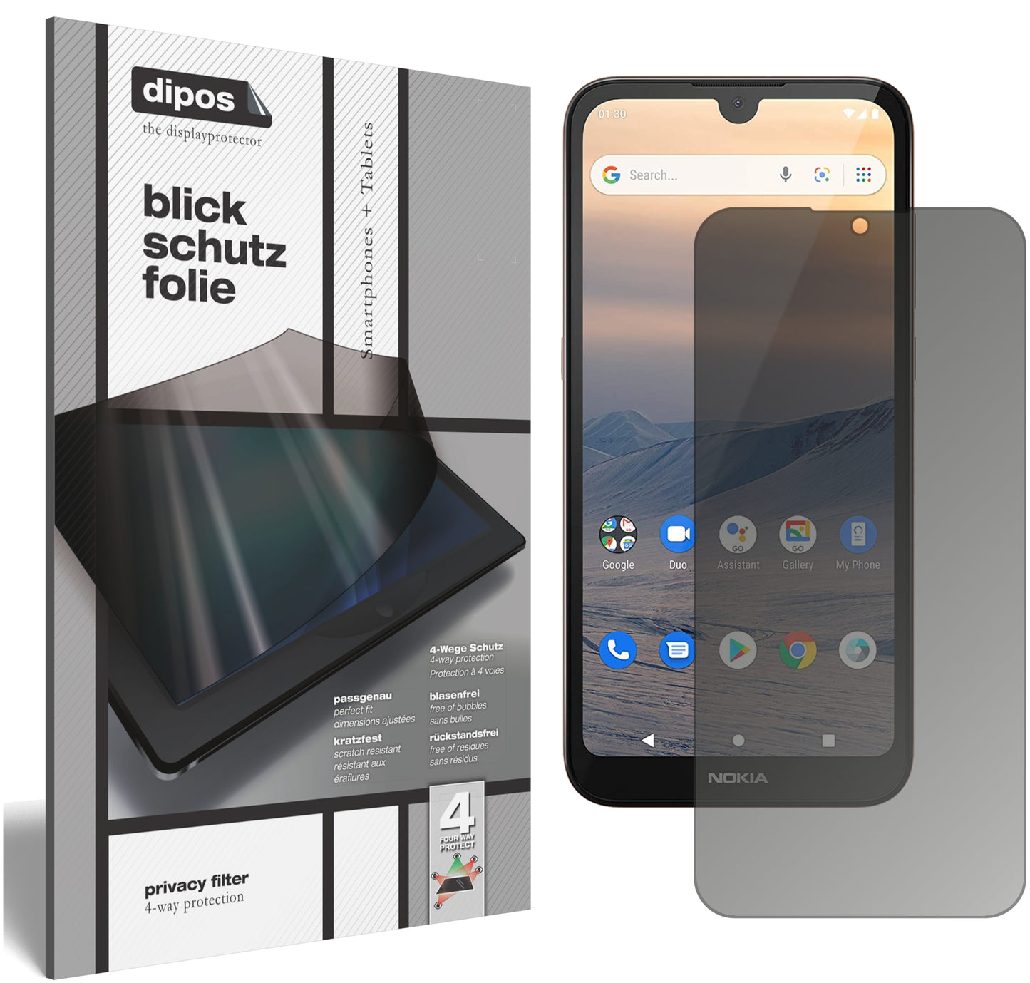 Blickschutzfolie von dipos passend für Nokia 46082, präziser Zuschnitt und blasenfrei montiert