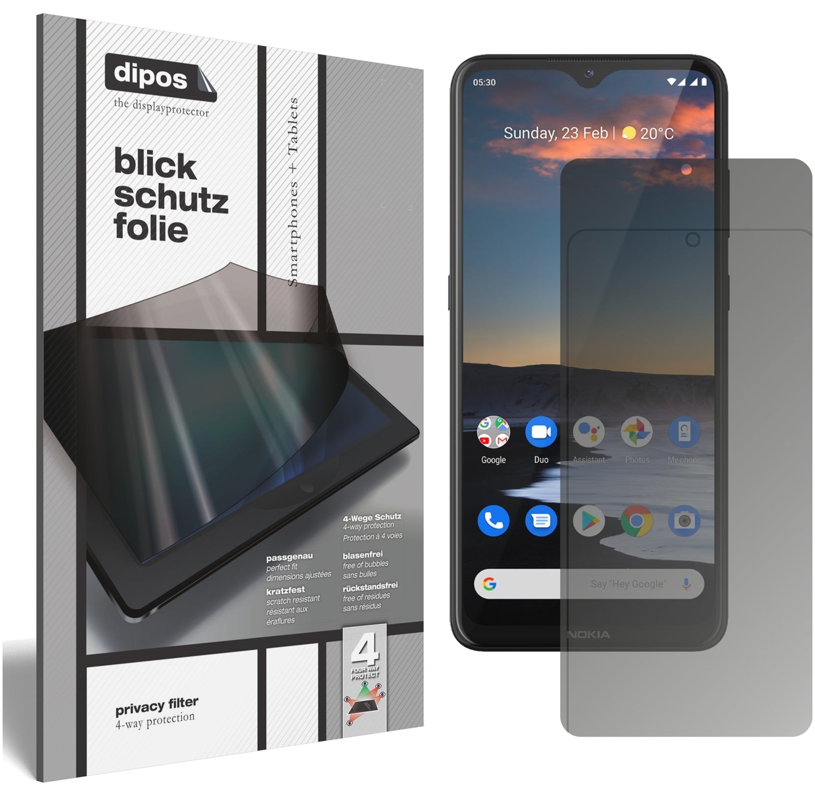Blickschutzfolie von dipos passend für Nokia 46086, präziser Zuschnitt und blasenfrei montiert