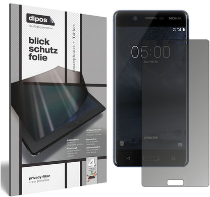 Blickschutzfolie von dipos passend für Nokia 5, präziser Zuschnitt und blasenfrei montiert