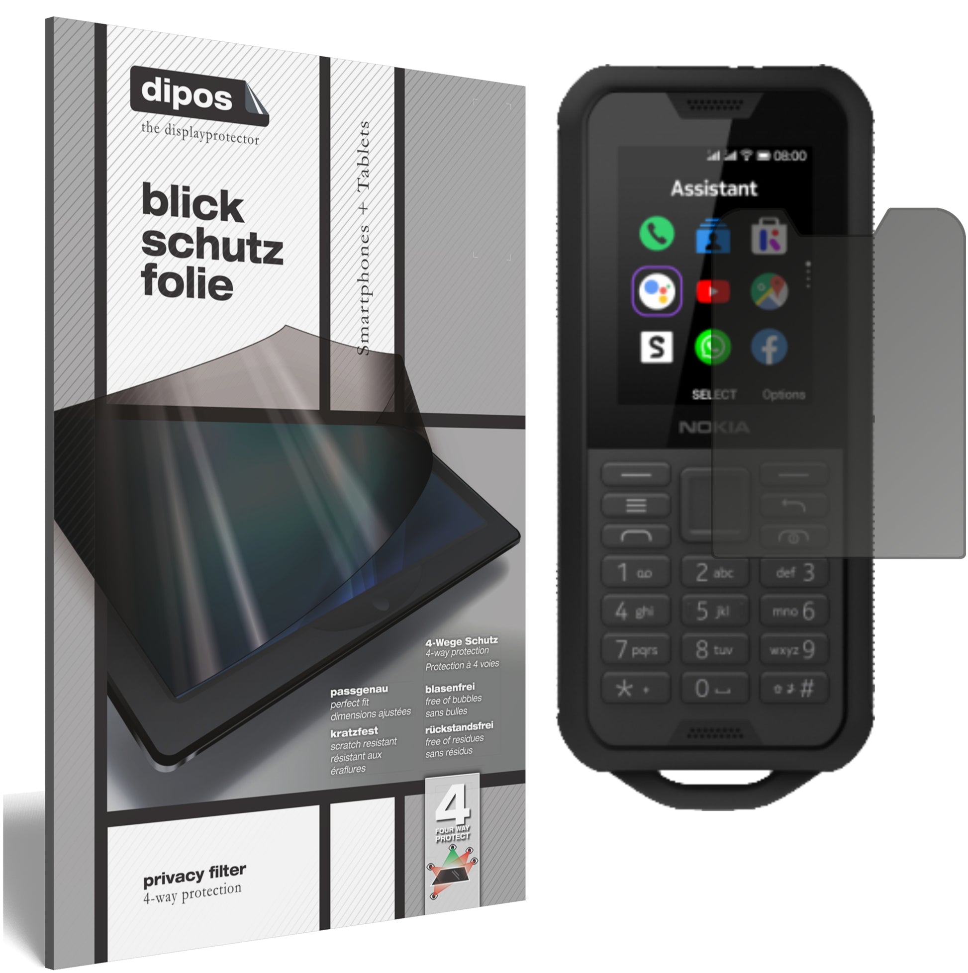 Blickschutzfolie von dipos passend für Nokia 800 Tough, präziser Zuschnitt und blasenfrei montiert
