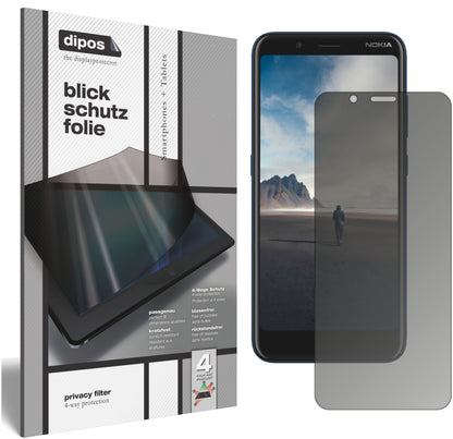 Blickschutzfolie von dipos passend für Nokia C2 Tennen, präziser Zuschnitt und blasenfrei montiert