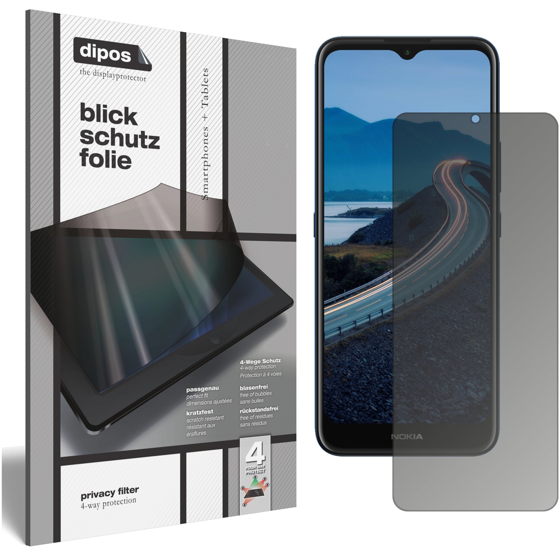 Blickschutzfolie von dipos passend für Nokia C5 Endi, präziser Zuschnitt und blasenfrei montiert