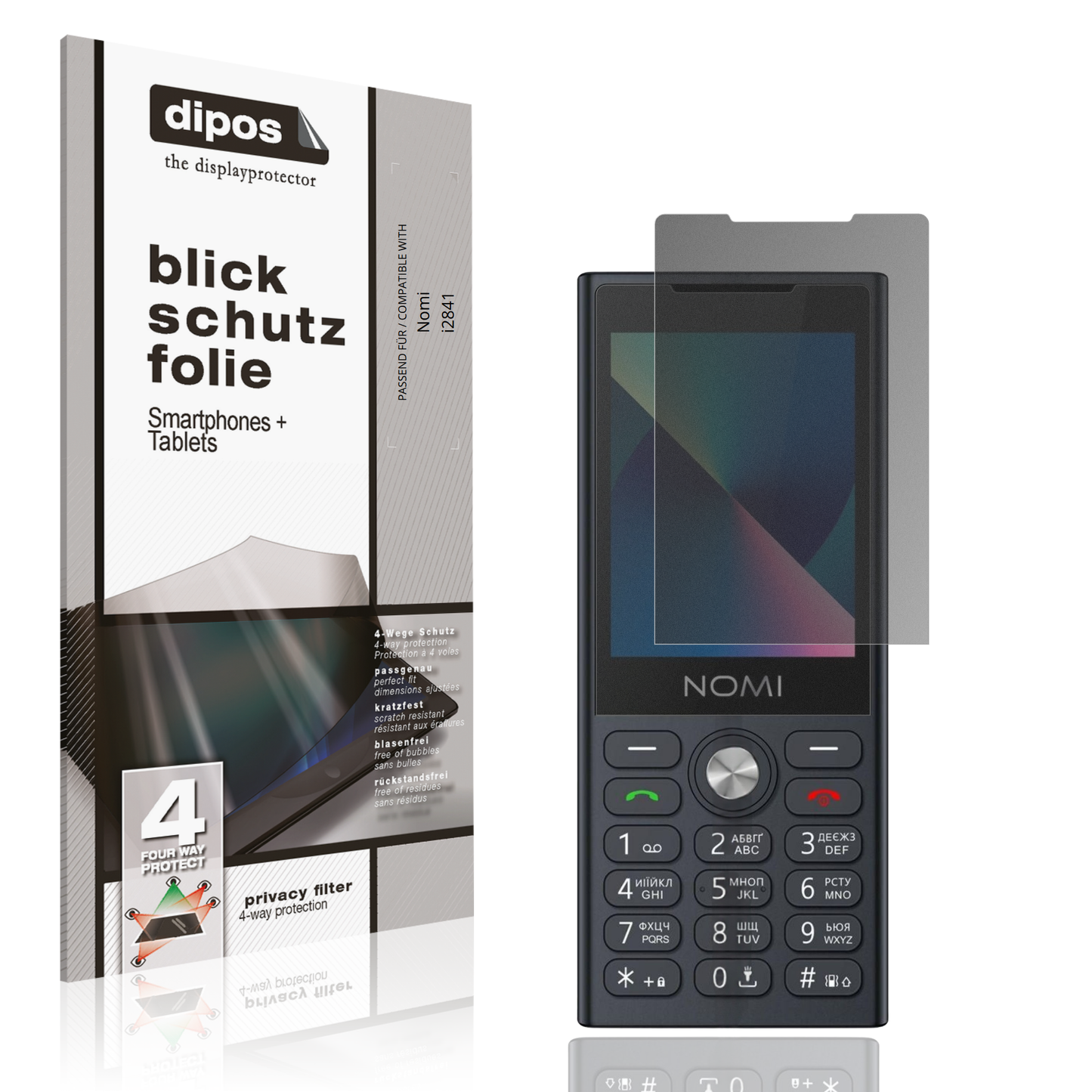 Blickschutzfolie von dipos passend für Nomi i2841, präziser Zuschnitt und blasenfrei montiert