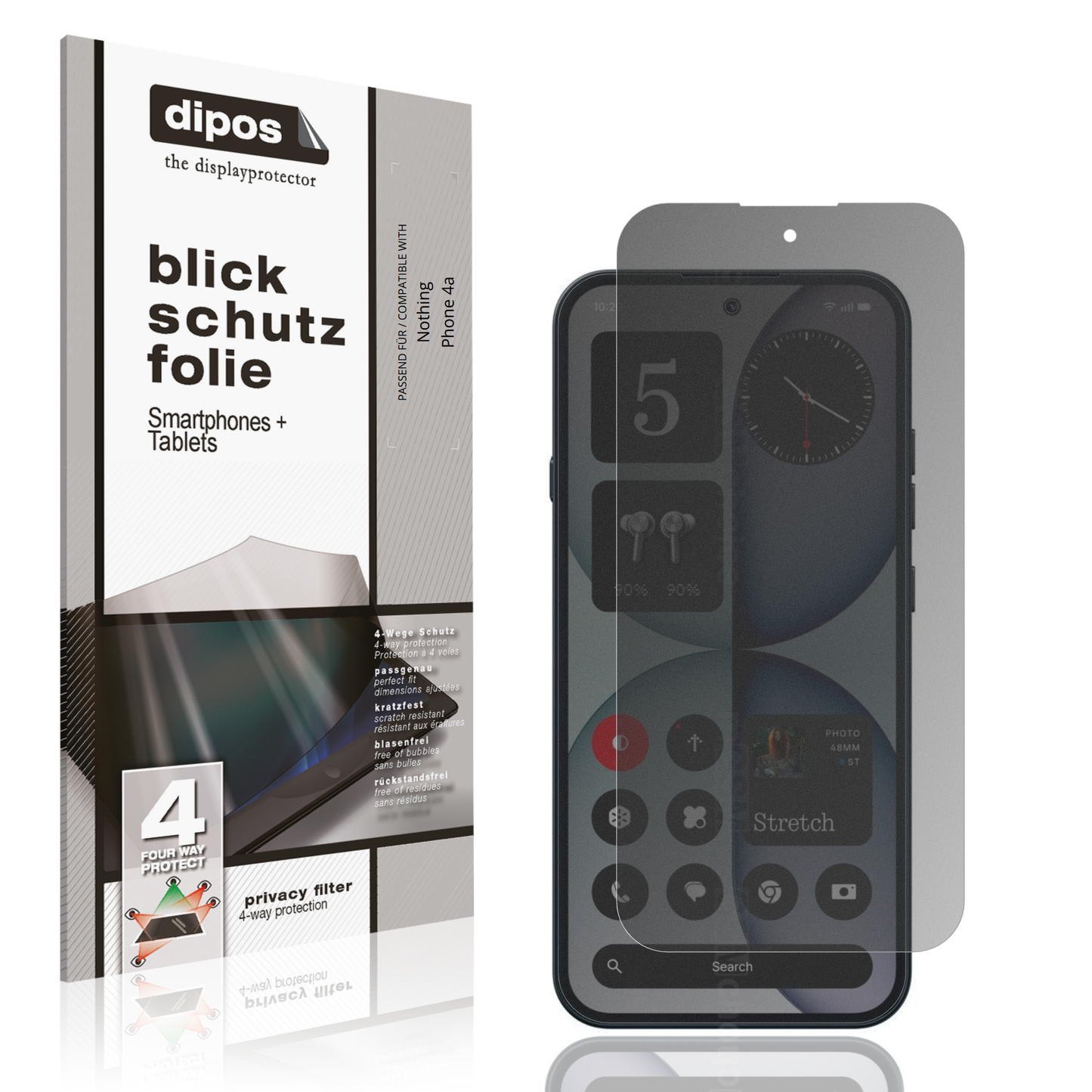 Blickschutzfolie von dipos passend für Nothing Phone 4a, präziser Zuschnitt und blasenfrei montiert