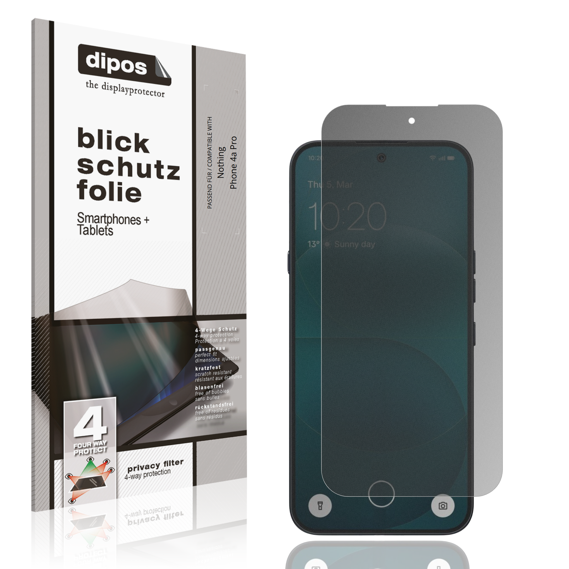 Blickschutzfolie von dipos passend für Nothing Phone 4a Pro, präziser Zuschnitt und blasenfrei montiert