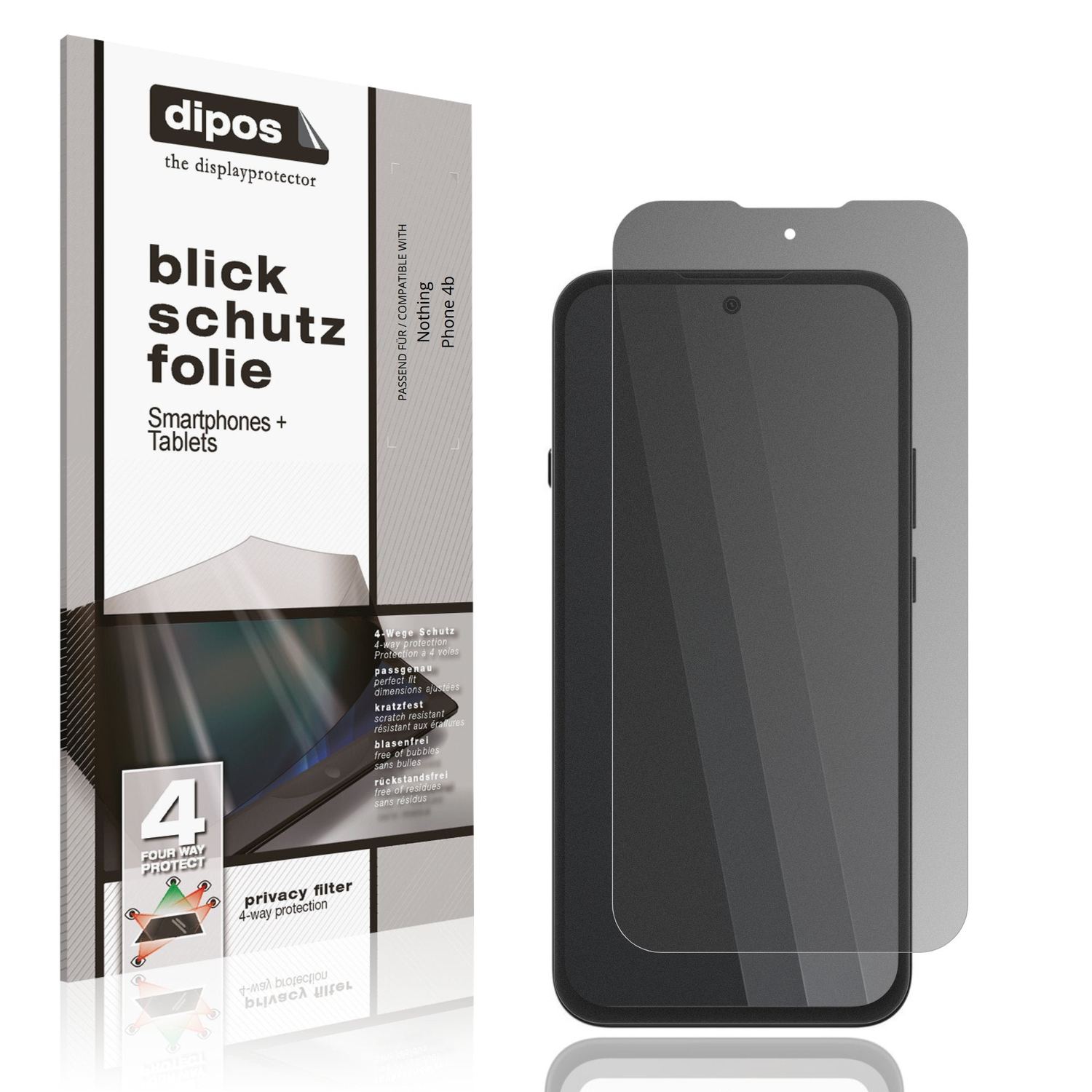 Blickschutzfolie von dipos passend für Nothing Phone 4b, präziser Zuschnitt und blasenfrei montiert