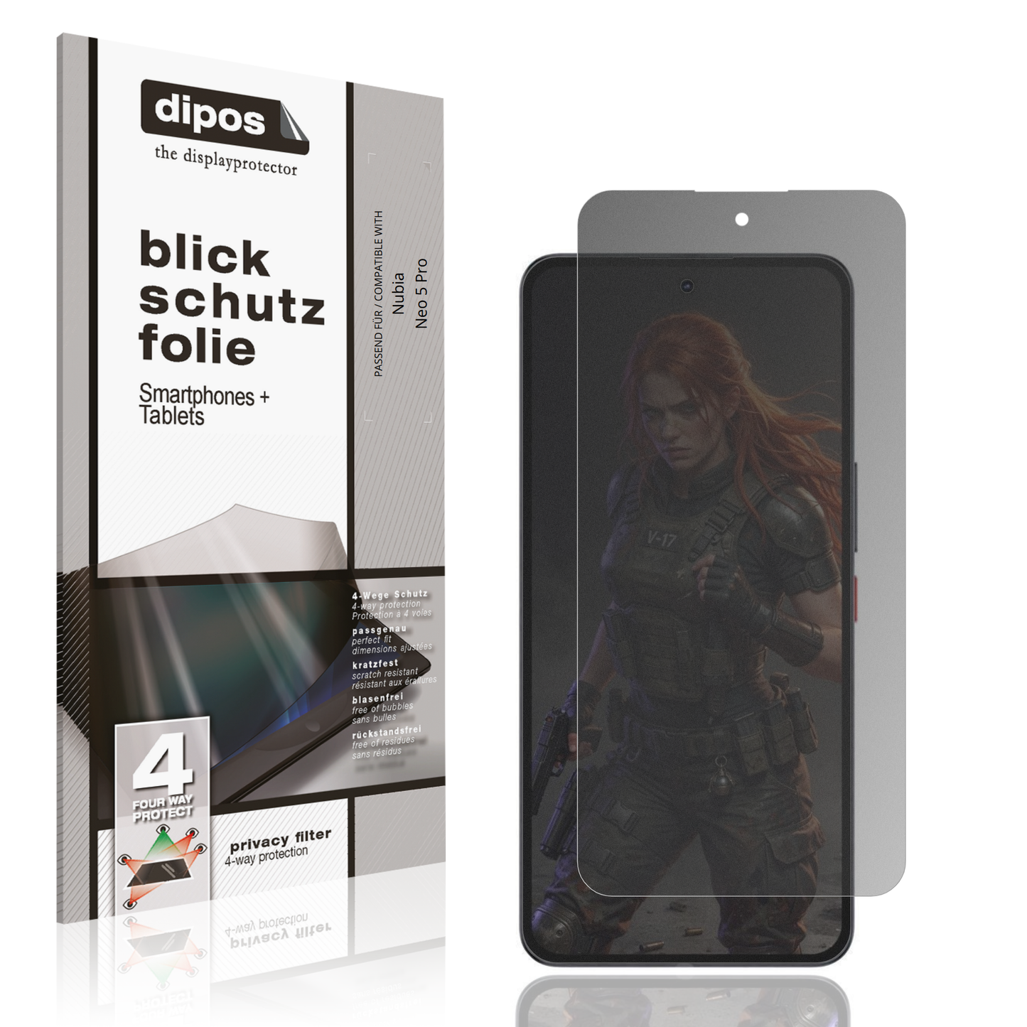 Blickschutzfolie von dipos passend für Nubia Neo 5 Pro, präziser Zuschnitt und blasenfrei montiert