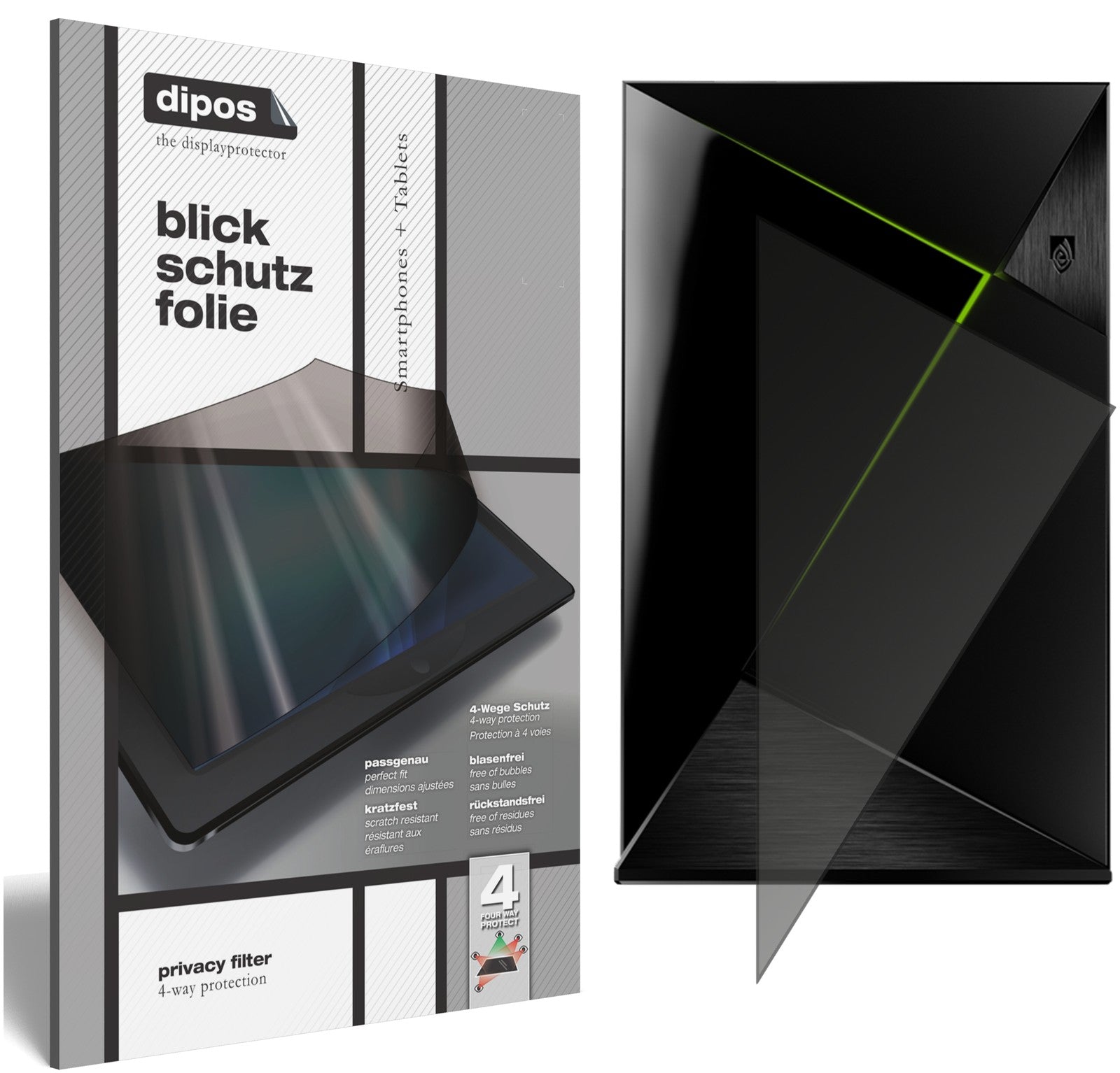 Blickschutzfolie von dipos passend für Nvidia Shield TV, präziser Zuschnitt und blasenfrei montiert