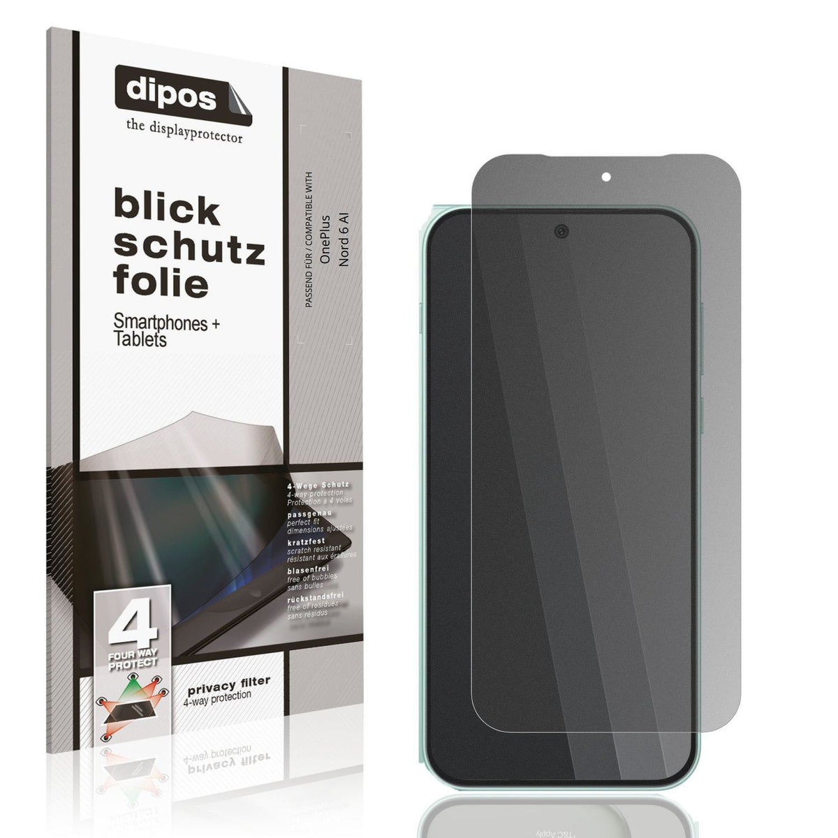 Blickschutzfolie von dipos passend für OnePlus Nord 6 AI, präziser Zuschnitt und blasenfrei montiert